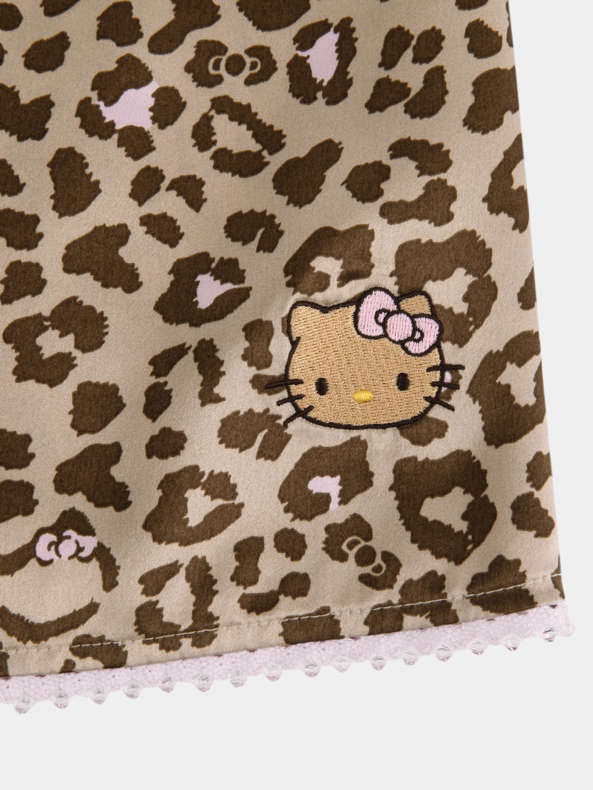 "Hello Kitty" Premium Heavy Mulberry Silk Strap Top & Shorts Pajama Set – Leopard