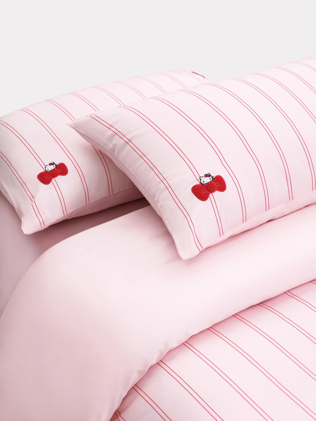 "Hello Kitty" Cotton Jacquard Bedding Set – Pink Stripes