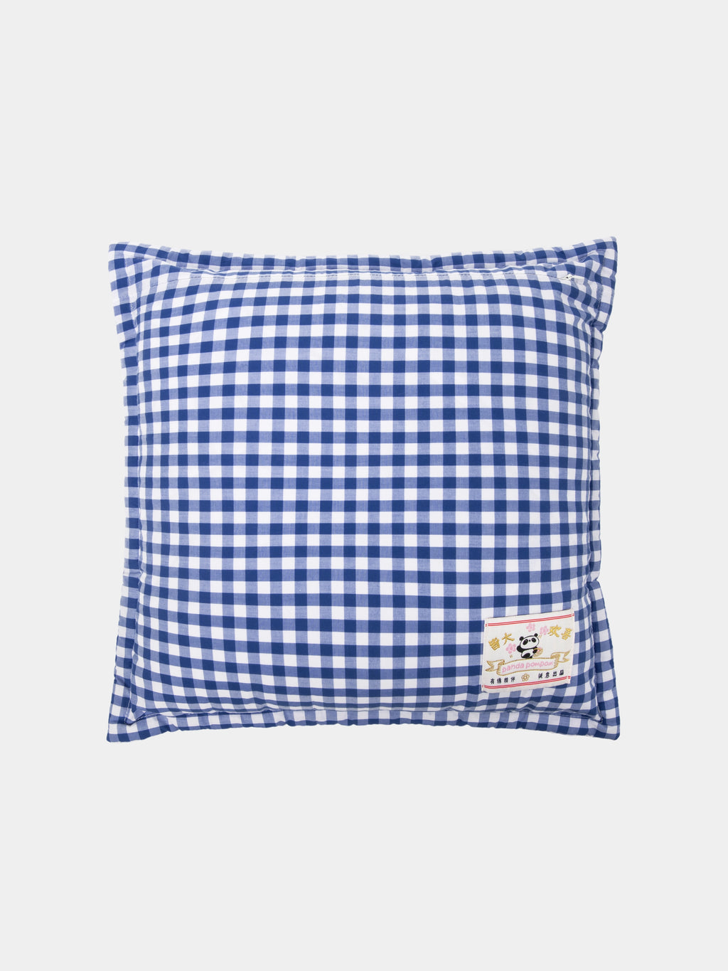 "panda pompom" Pankou Cushion – Blue Gingham