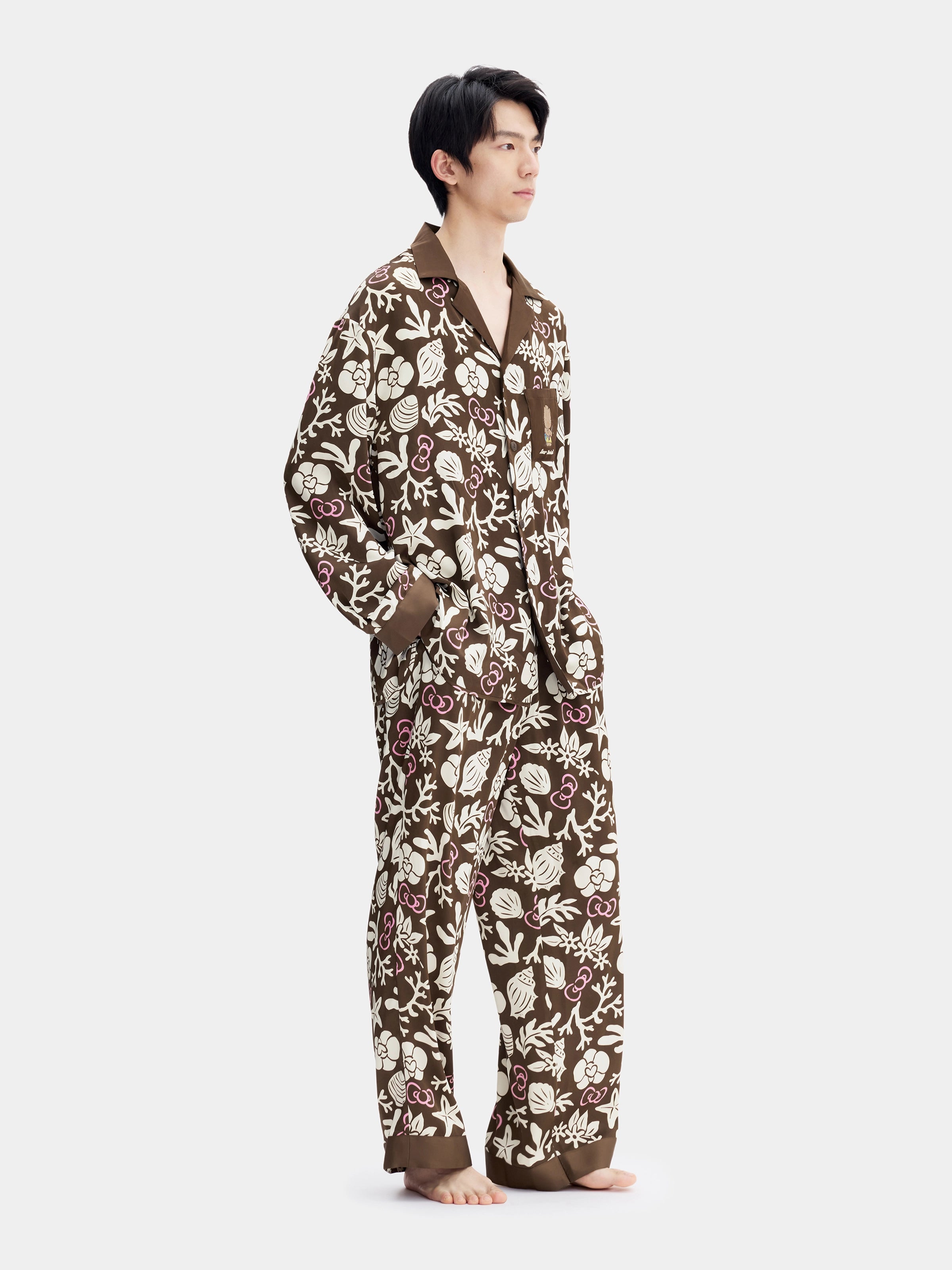 "Dear Daniel" Satin Loungewear Set Long Sleeve – Coconut Brown