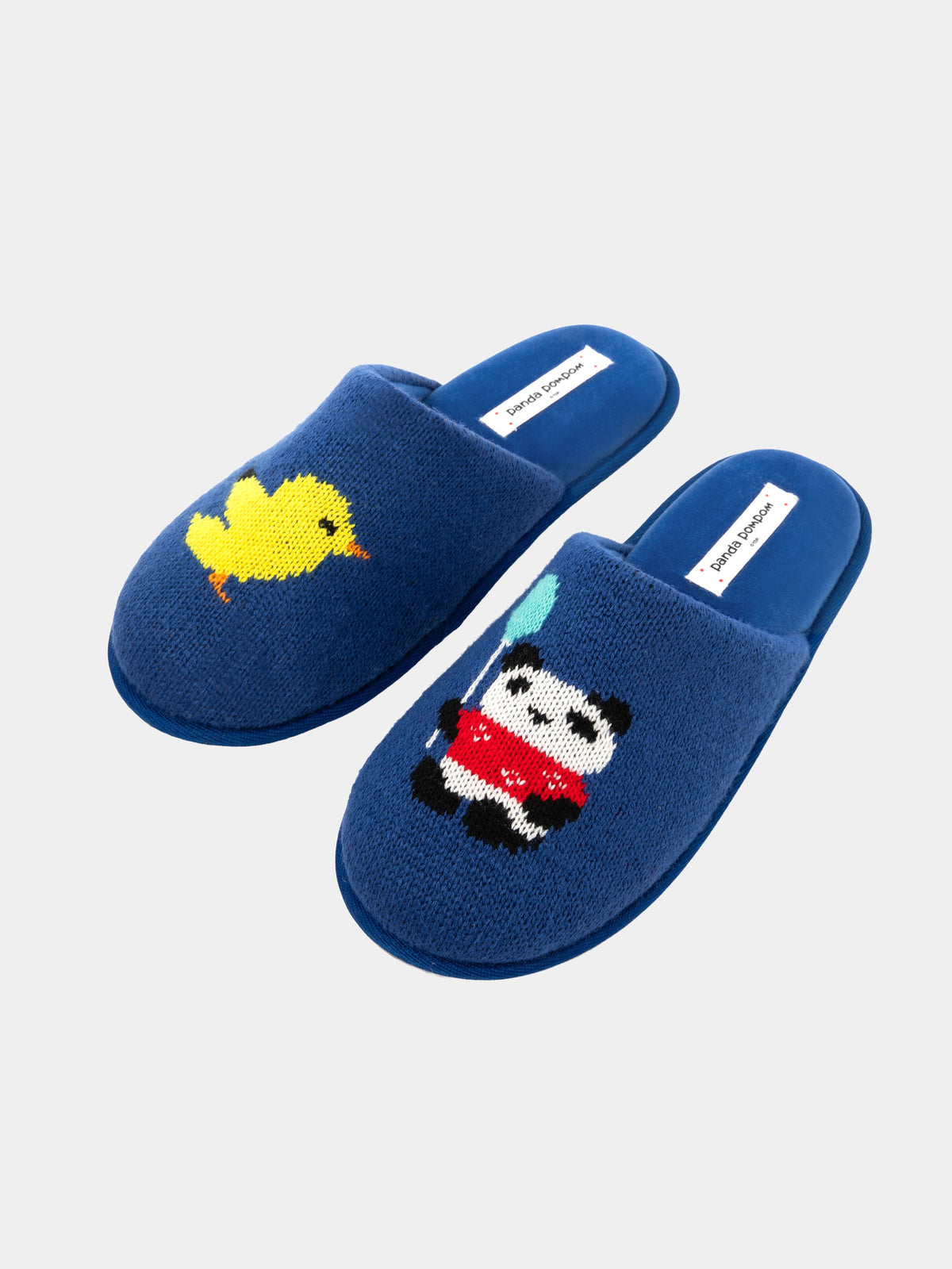 "panda pompom" Fluffy Slippers – Blue
