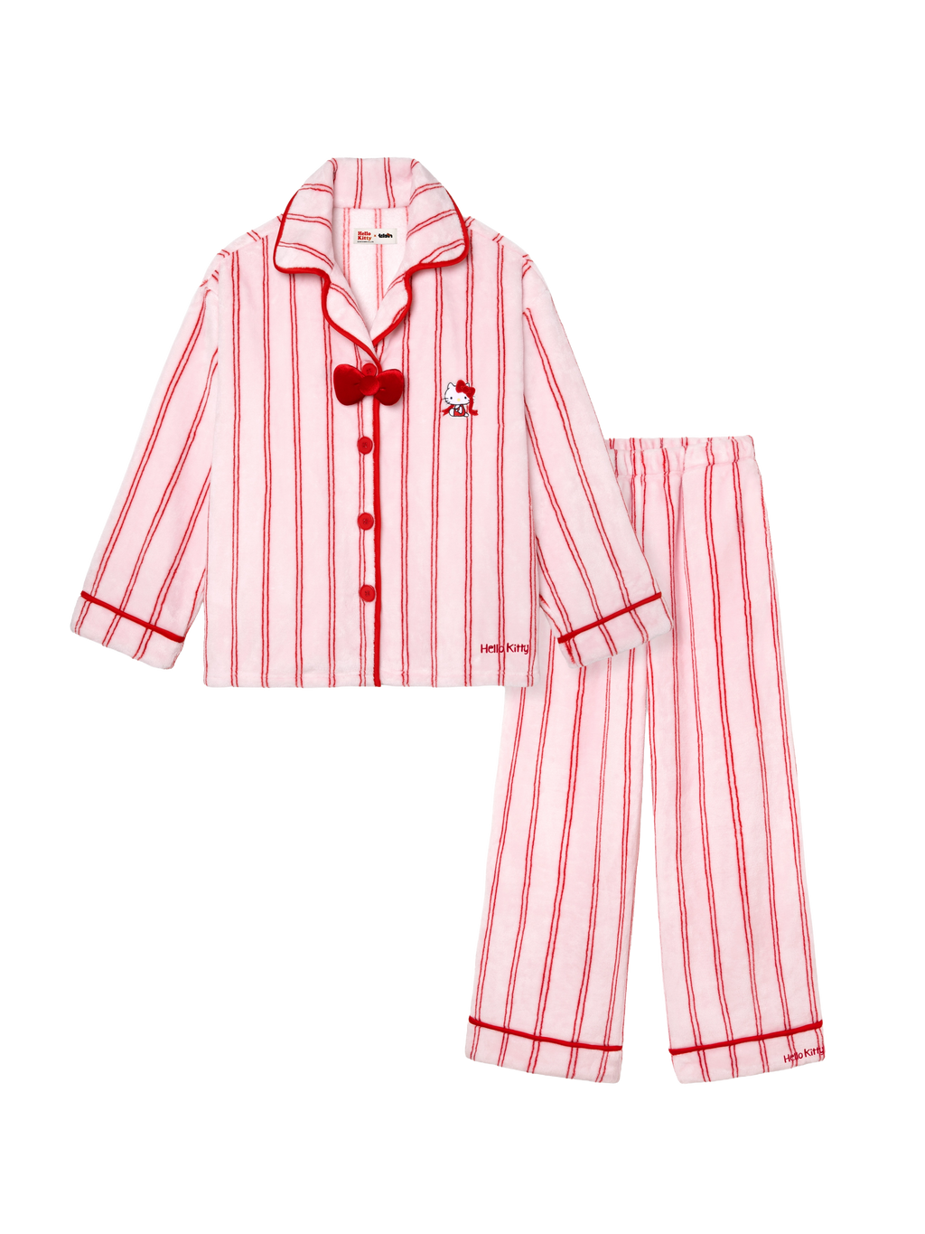 "Hello Kitty" Flannel Loungewear Set – Pink Stripes
