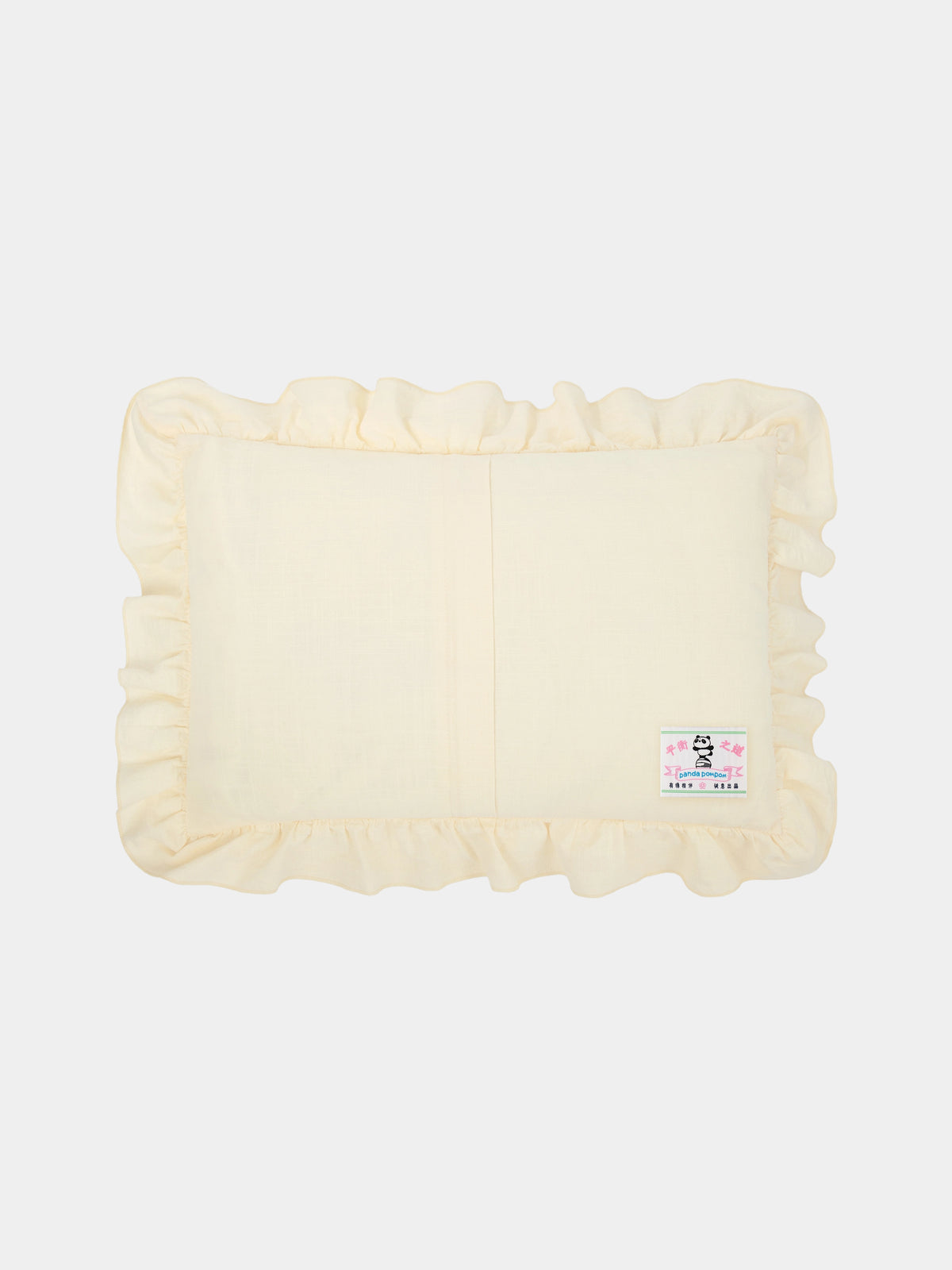 "panda pompom" Embroidered Buckwheat Pillow – Cream White