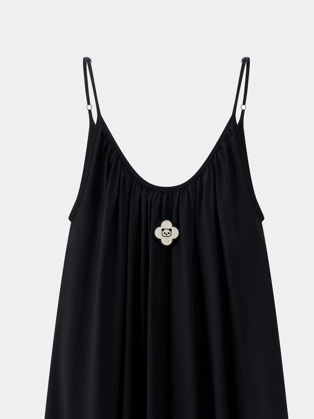 "Panda PomPom" Tencel Cotton Blend Slip Nightgown – Black