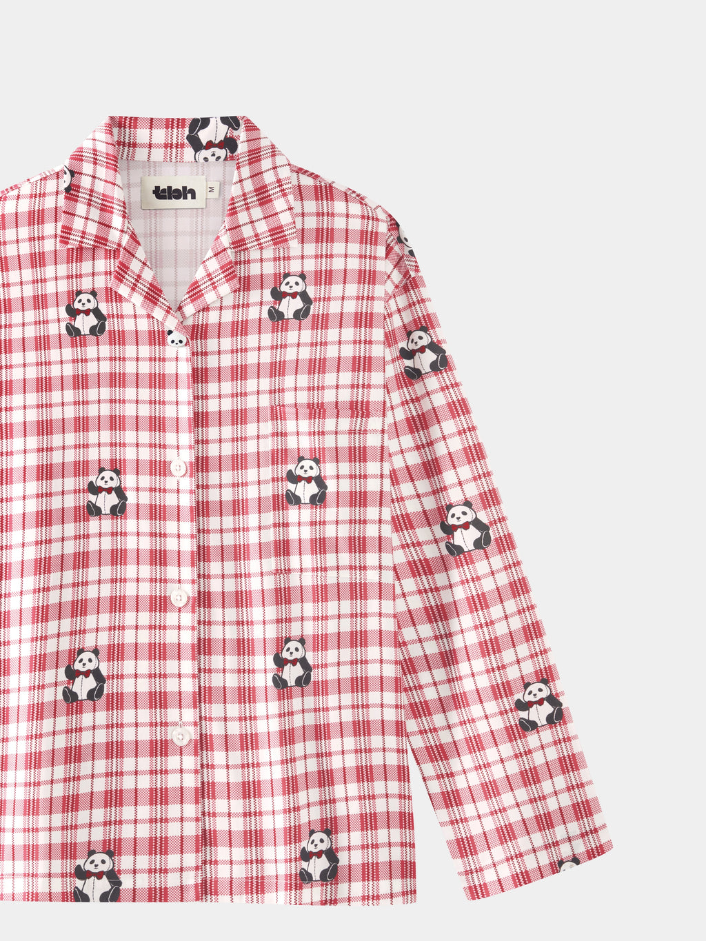 "Panda PomPom" Tencel Cotton Blend Loungewear Set – Red Grid