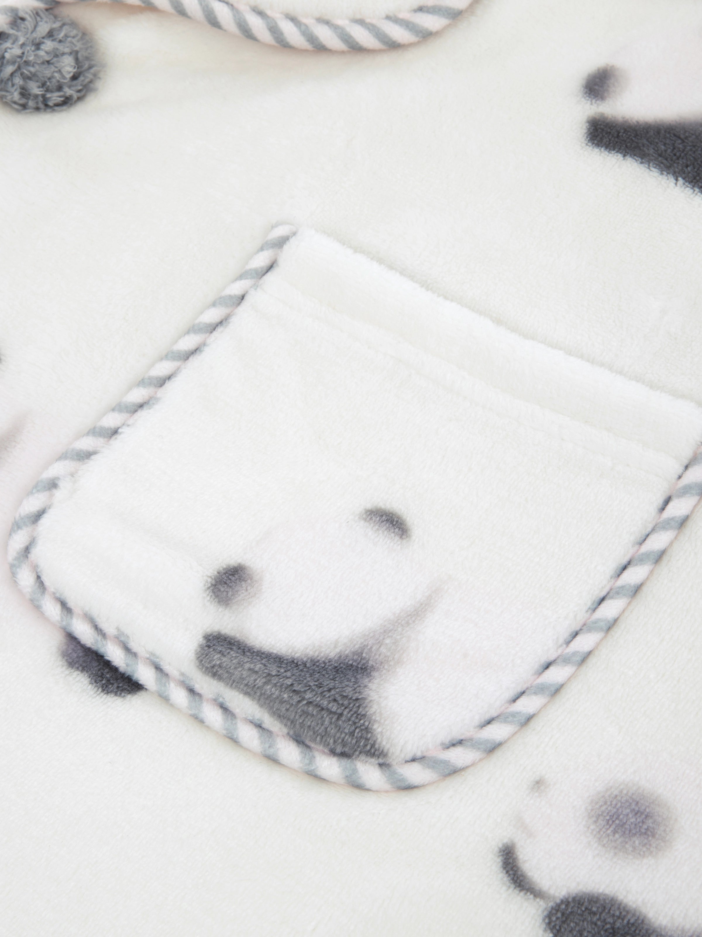 "Panda PomPom" Flannel Loungewear Set – Cream White