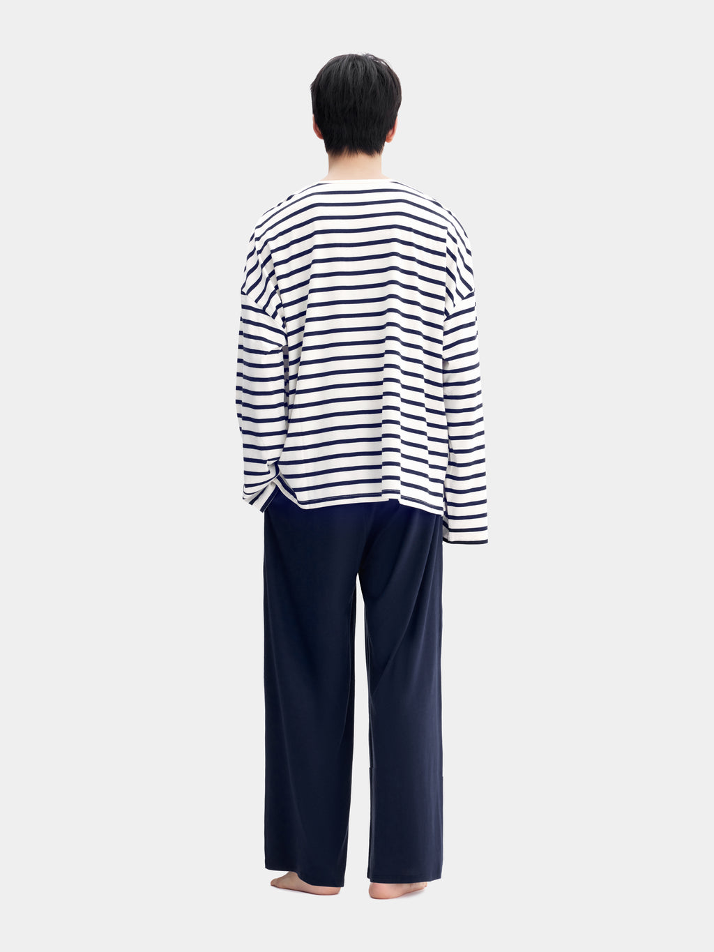"Dear Daniel" Jersey Breton Stripe Loungewear Set Long Sleeve – Blue & White