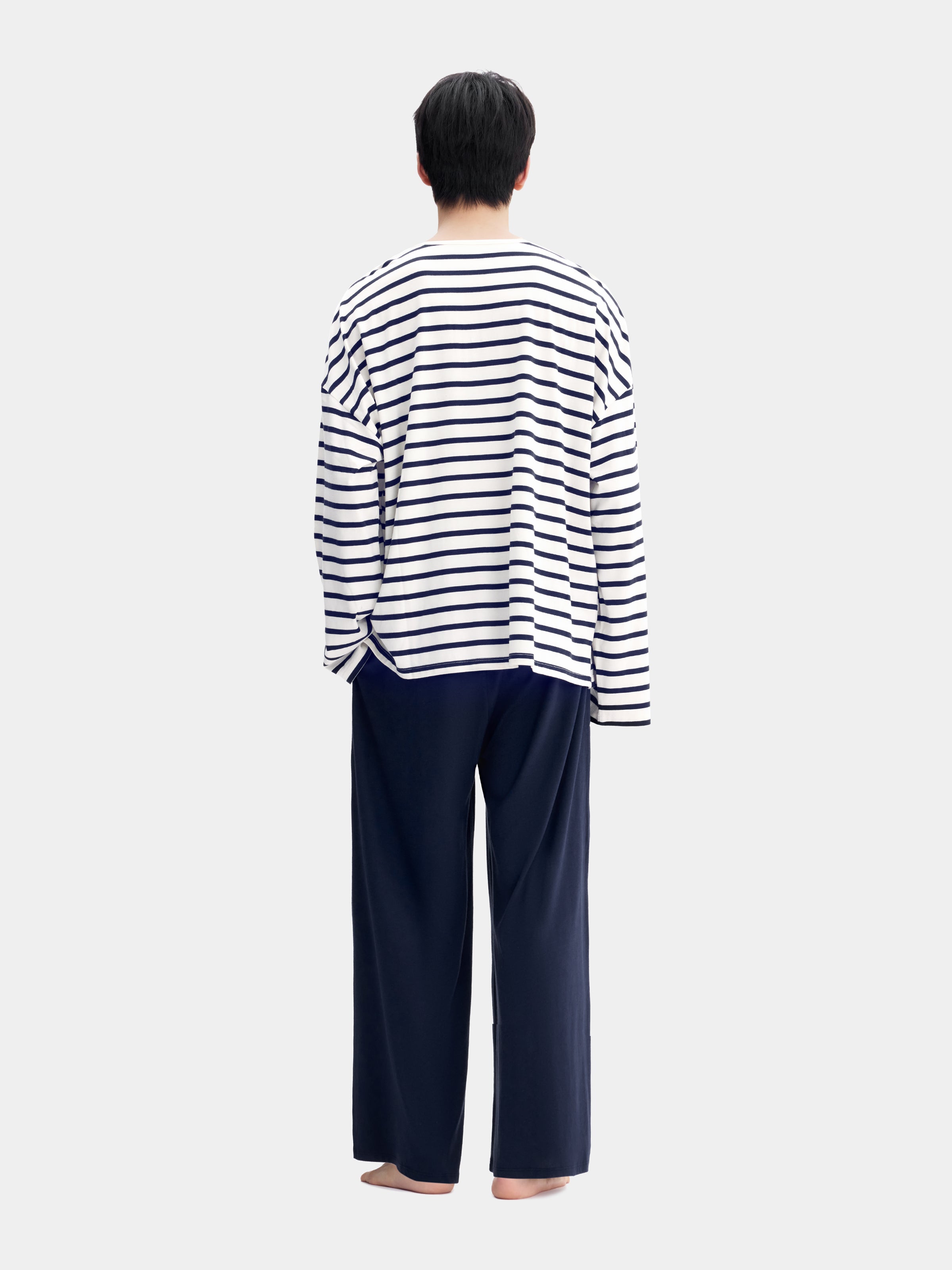 "Dear Daniel" Jersey Breton Stripe Loungewear Set Long Sleeve – Blue & White