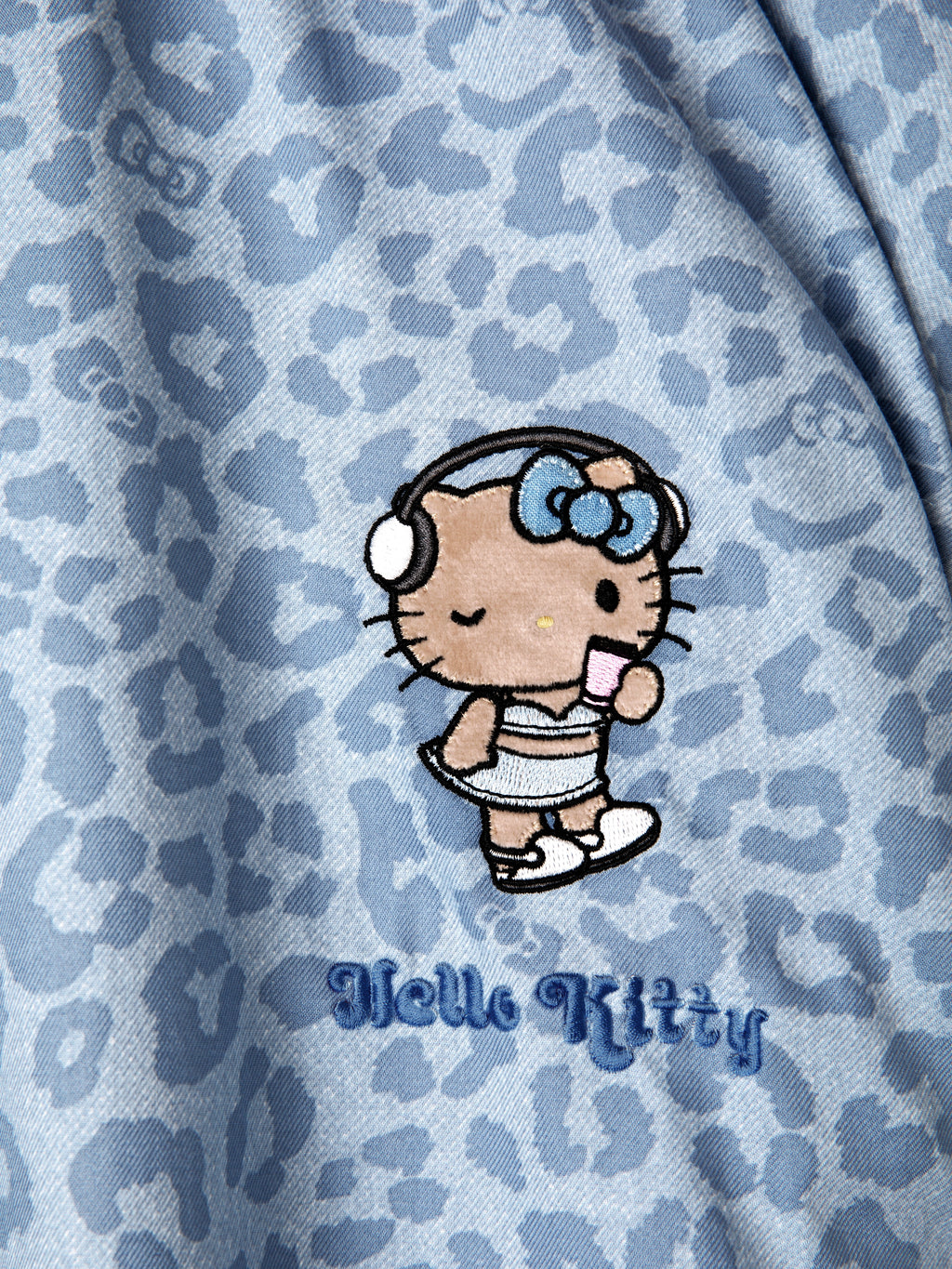 "Hello Kitty" Tencel Cotton Blend Short Sleeve Skirt – Denim Leopard