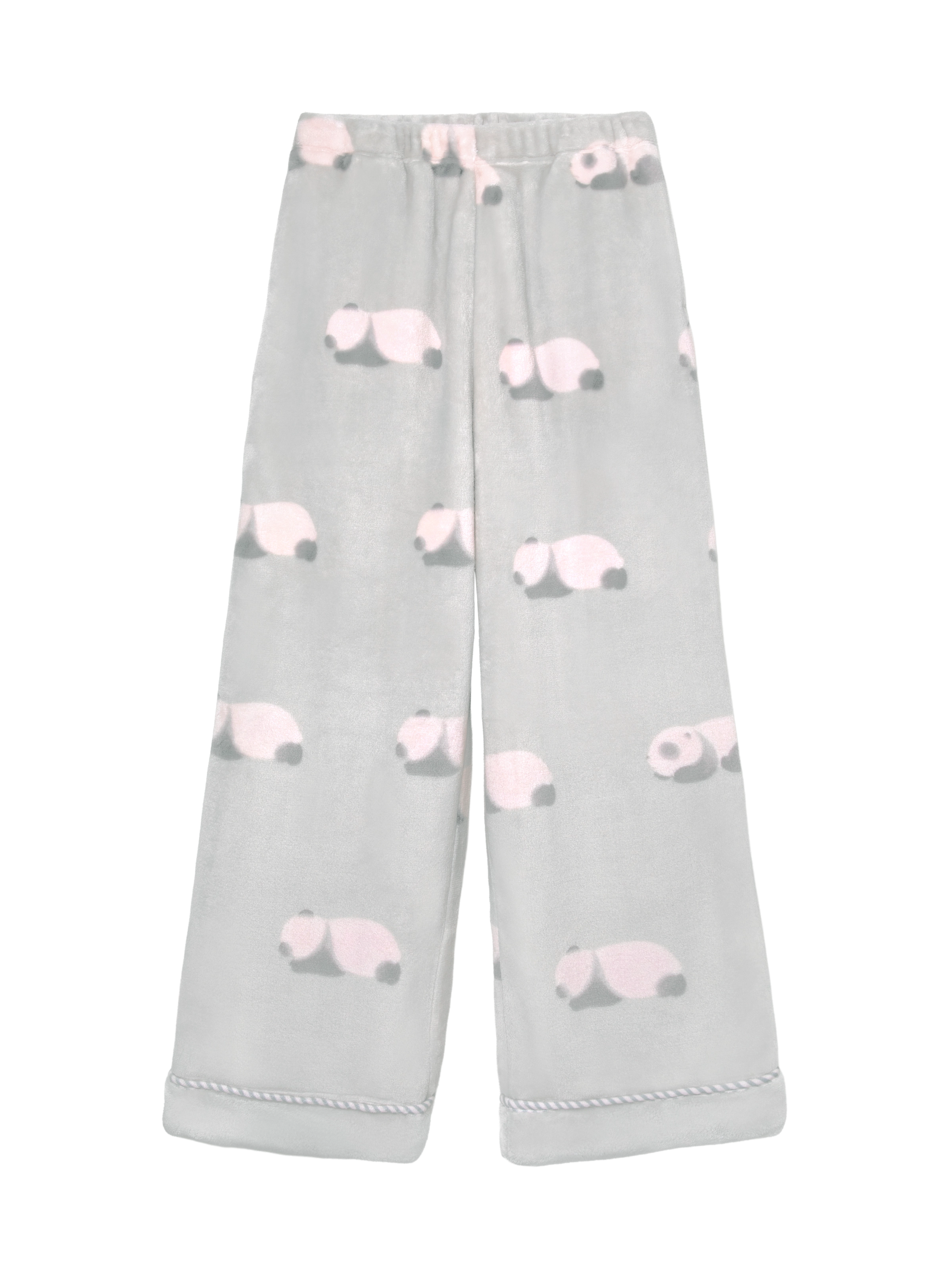 "Panda PomPom" Flannel Loungewear Set Gray