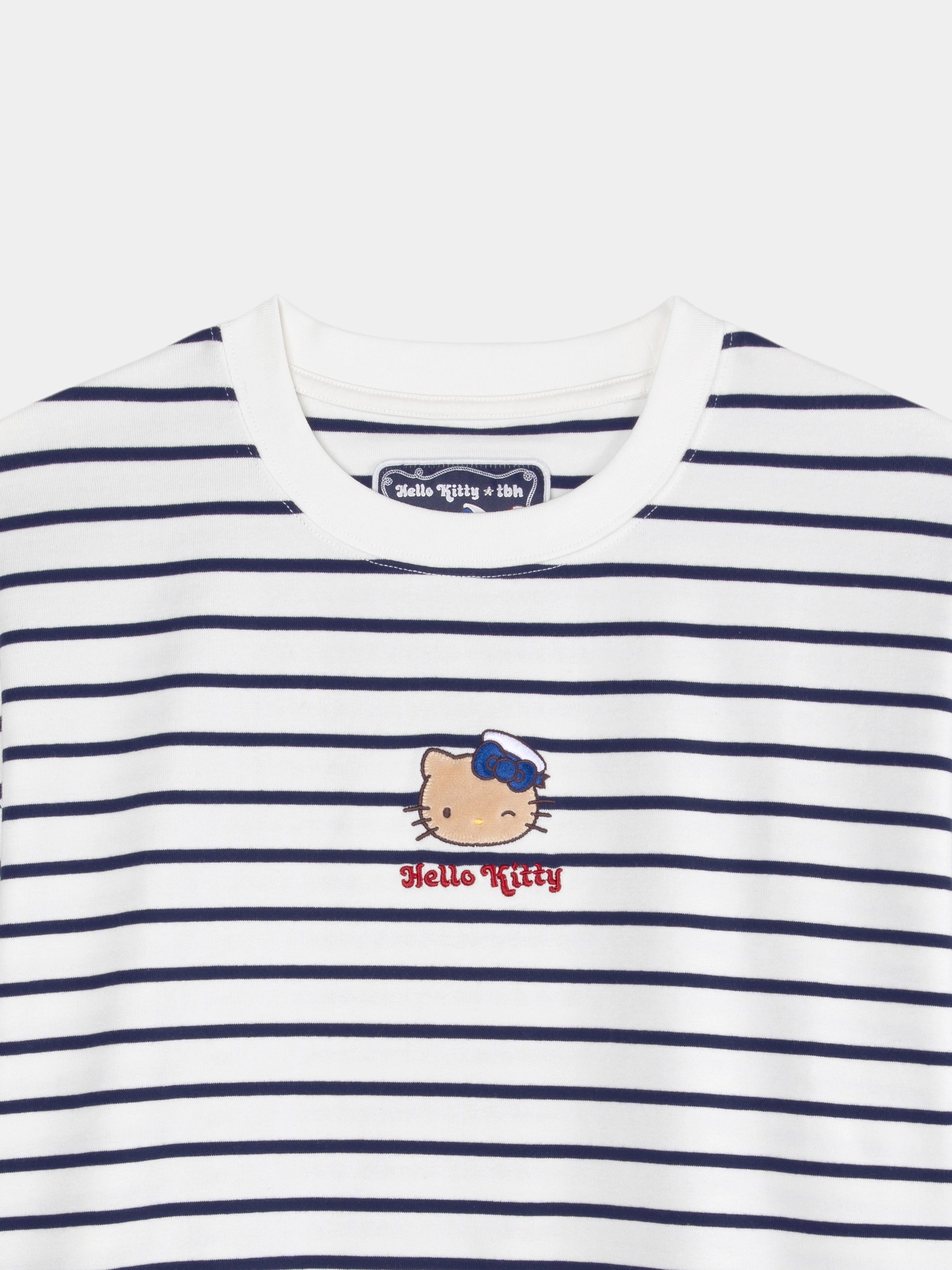 "Hello Kitty" Stretch Cotton Jersey Breton Stripe Loungewear Set Short Sleeve