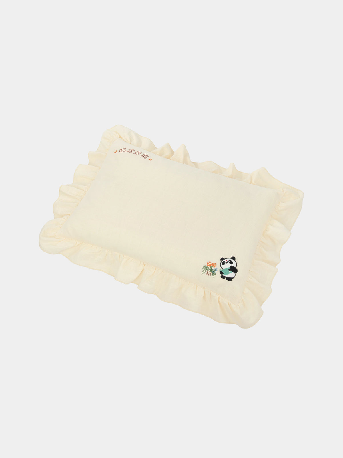 "panda pompom" Embroidered Buckwheat Pillow – Cream White