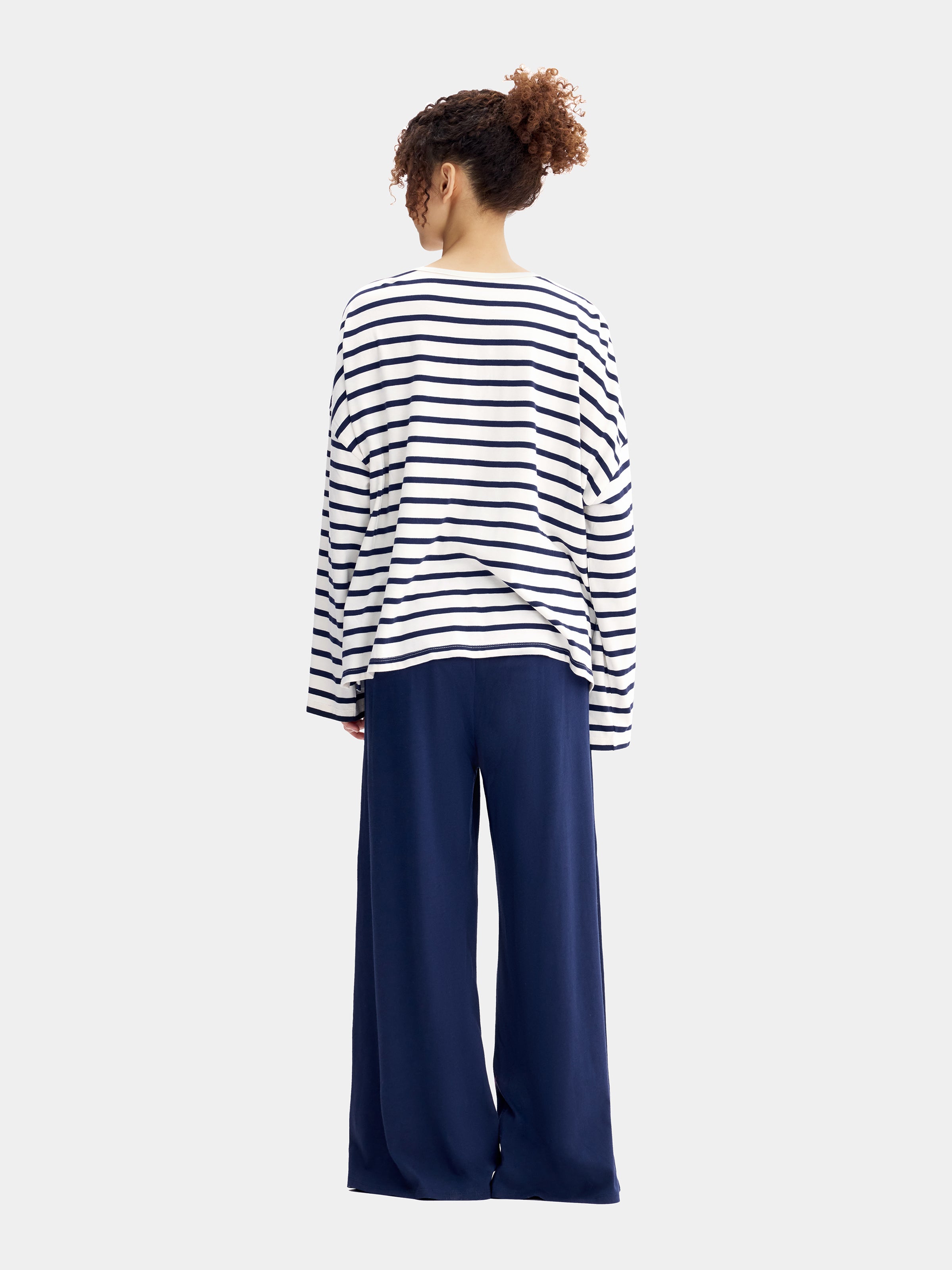 "Hello Kitty" Jersey Breton Stripe Loungewear Set Long Sleeve – Blue & White