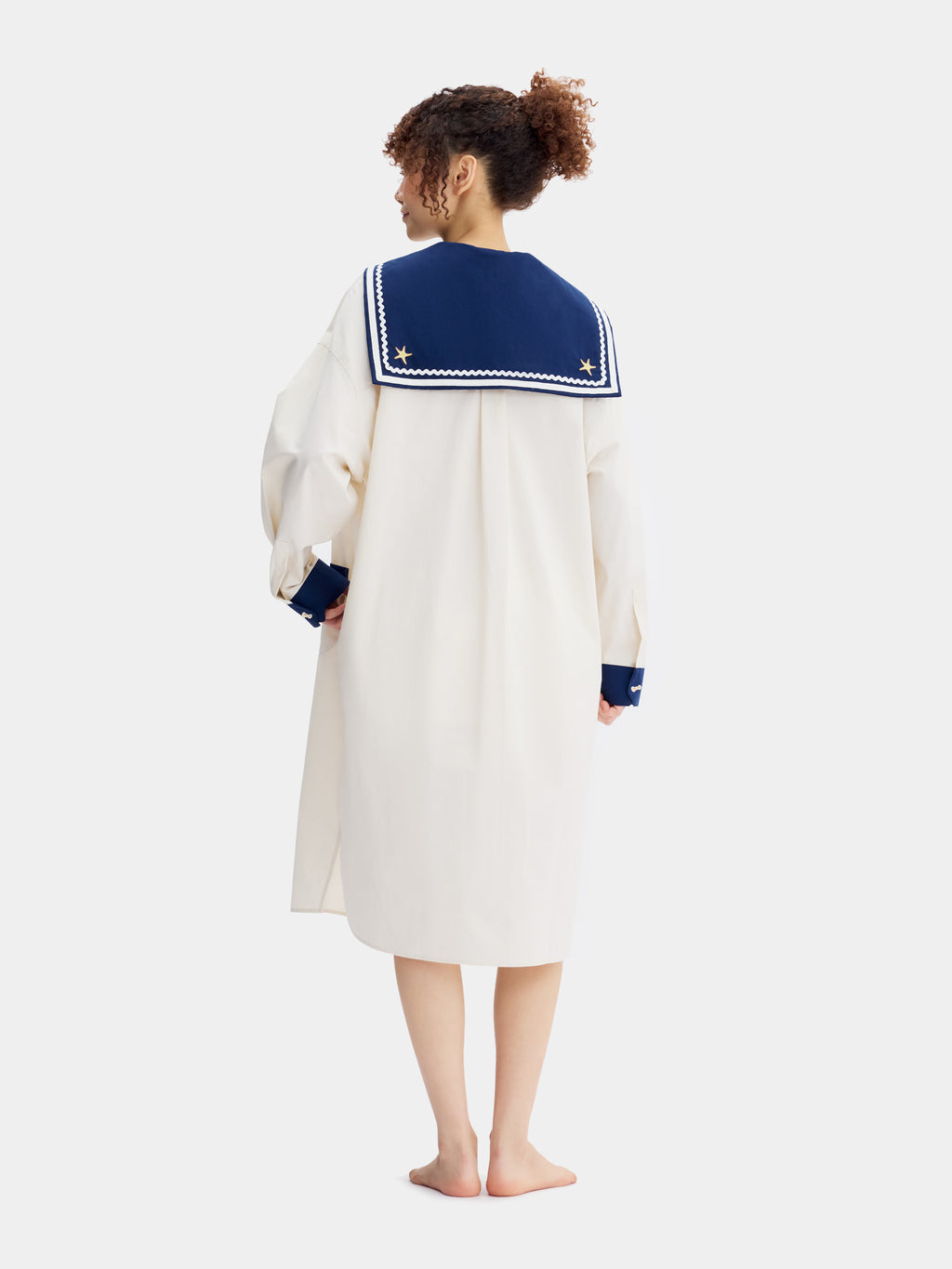 "Hello Kitty" Cotton Sailor Collar Long Sleeve Nightgown