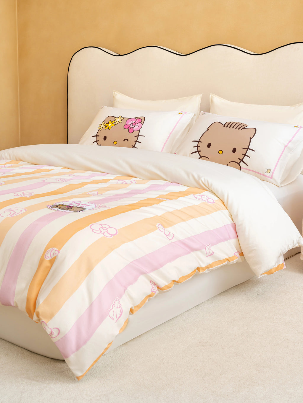 "Hello Kitty & Dear Daniel" Cotton Sateen Printed Bedding Set – Coral Pink