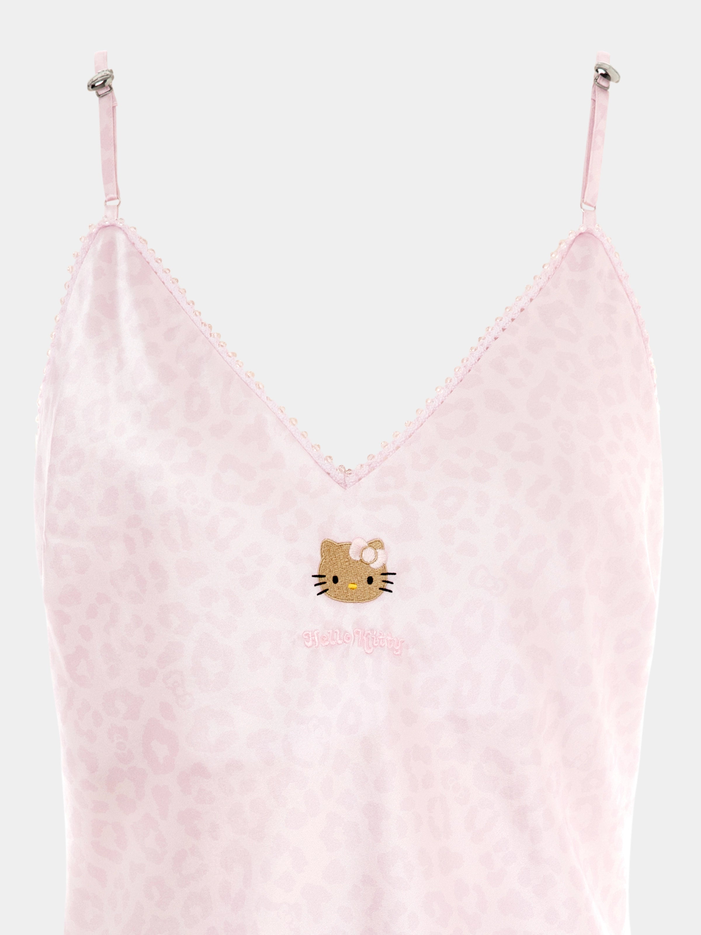 "Hello Kitty" Premium Heavy Mulberry Silk Spaghetti Strap Nightgown – Pink Leopard