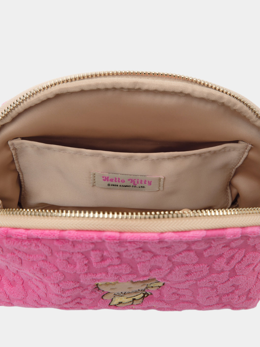 "Hello Kitty" Terry Shell-Shaped Cosmetic Bag – Hot Pink Leopard – Medium