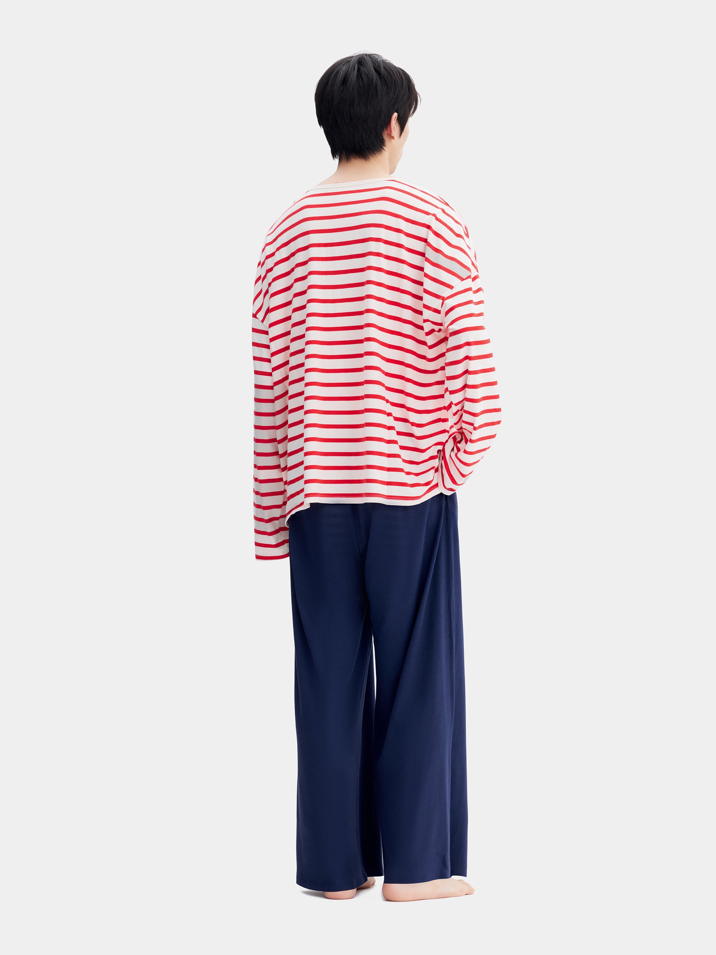 "Dear Daniel" Jersey Breton Stripe Loungewear Set Long Sleeve – Red & White