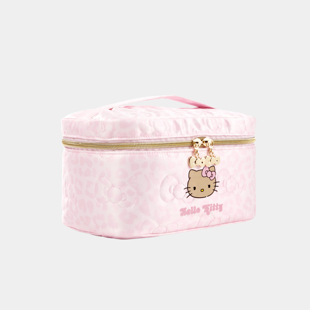 "Hello Kitty" Medium Quilted Travel Cosmetic Bag – Pink Leopard