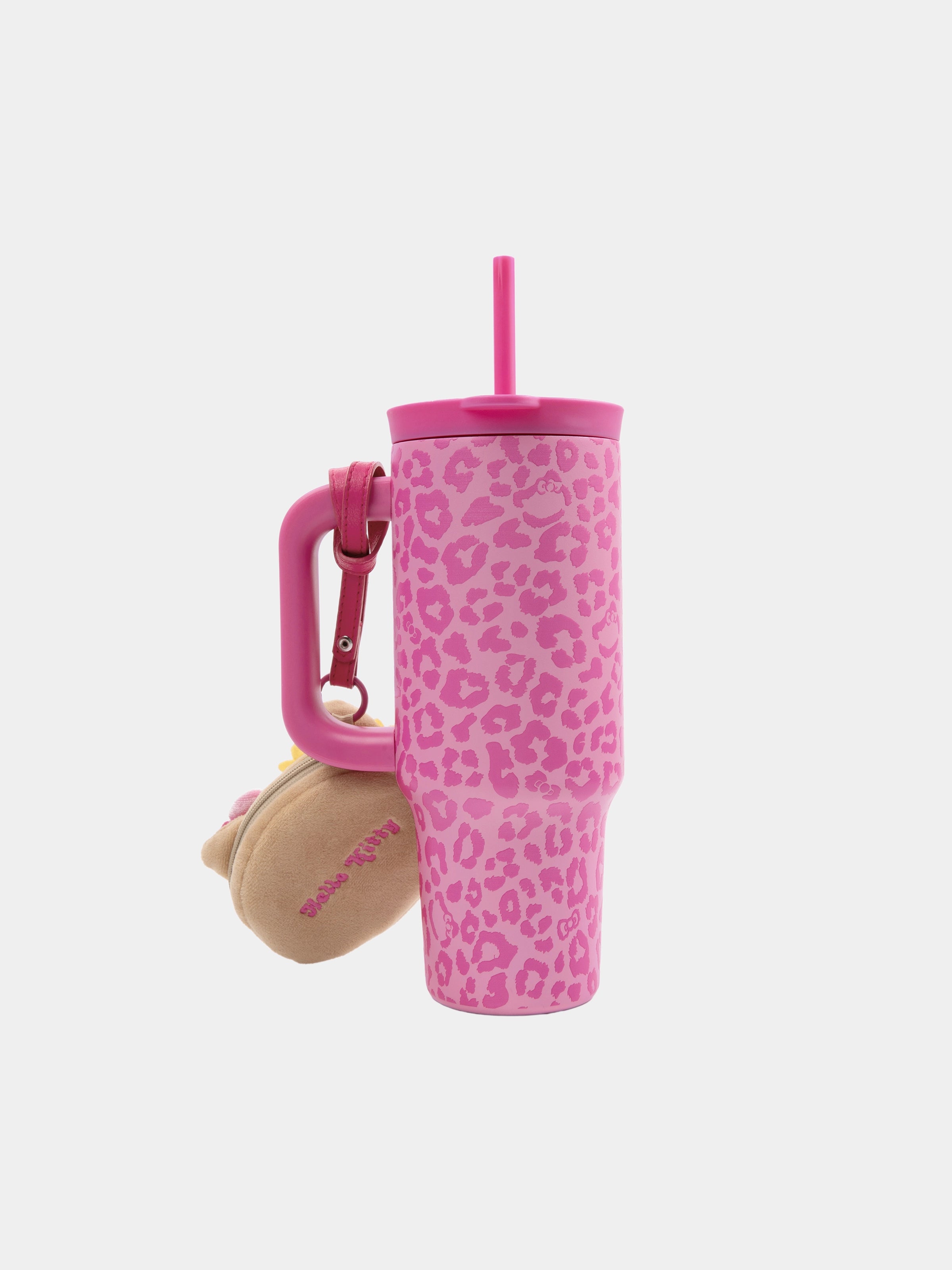 "Hello Kitty & Dear Daniel" Giant Stainless Steel Travel Tumbler (With Mini Frame Purse) – Hot Pink Leopard – 900ml
