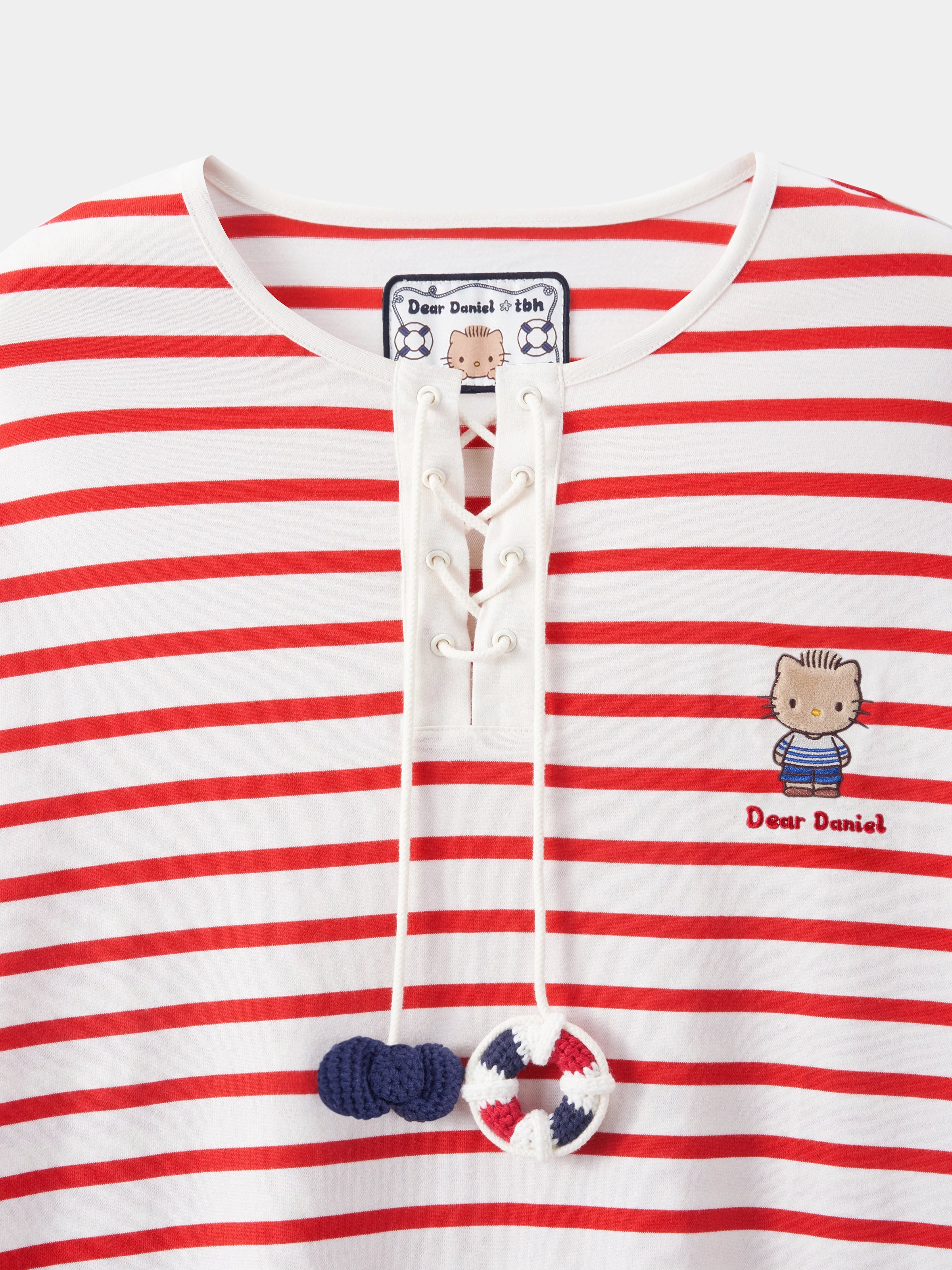"Dear Daniel" Jersey Breton Stripe Loungewear Set Long Sleeve – Red & White