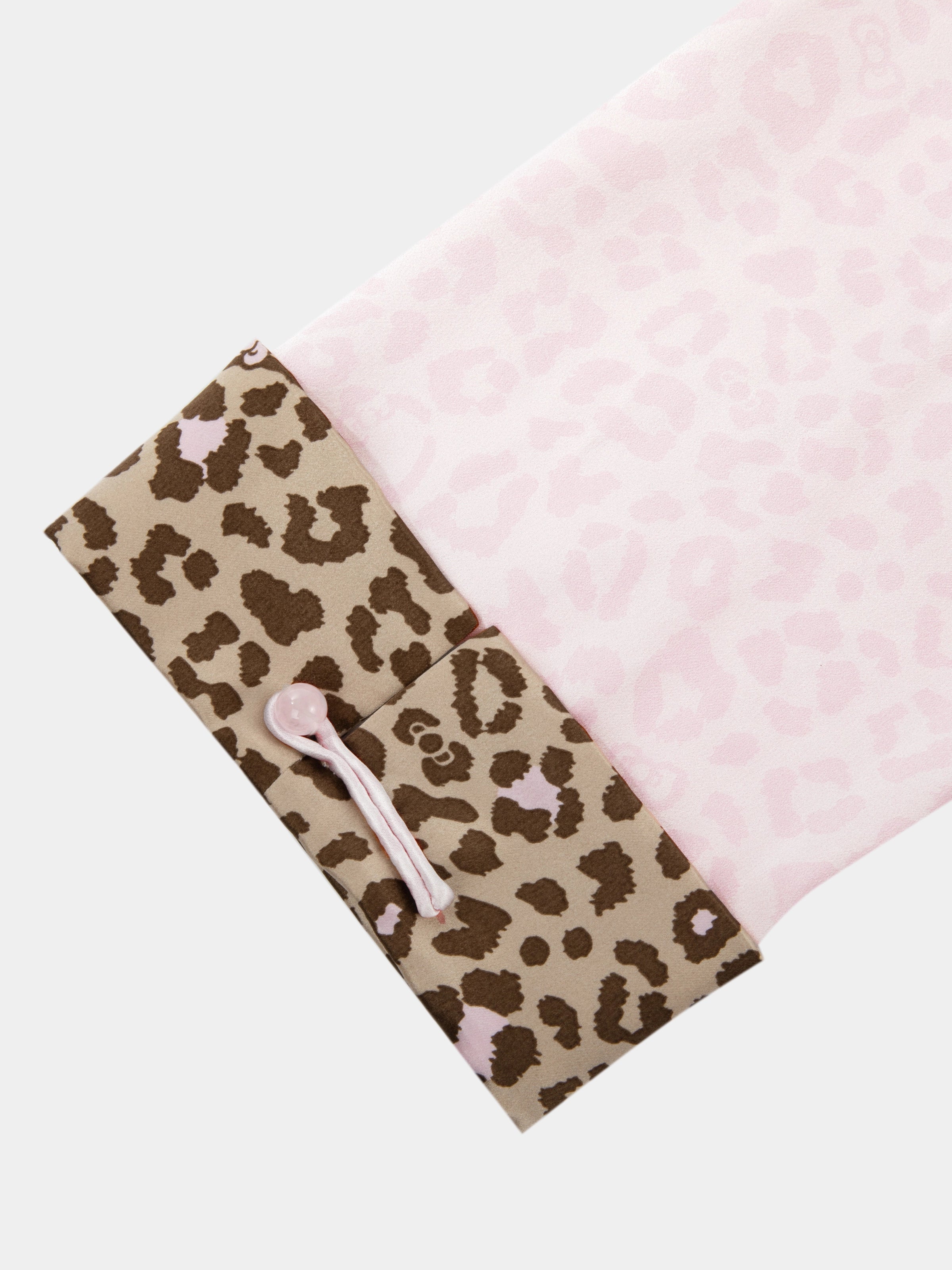 "Hello Kitty" Premium Heavy Mulberry Silk Chinese-Style Short Top – Pink Leopard