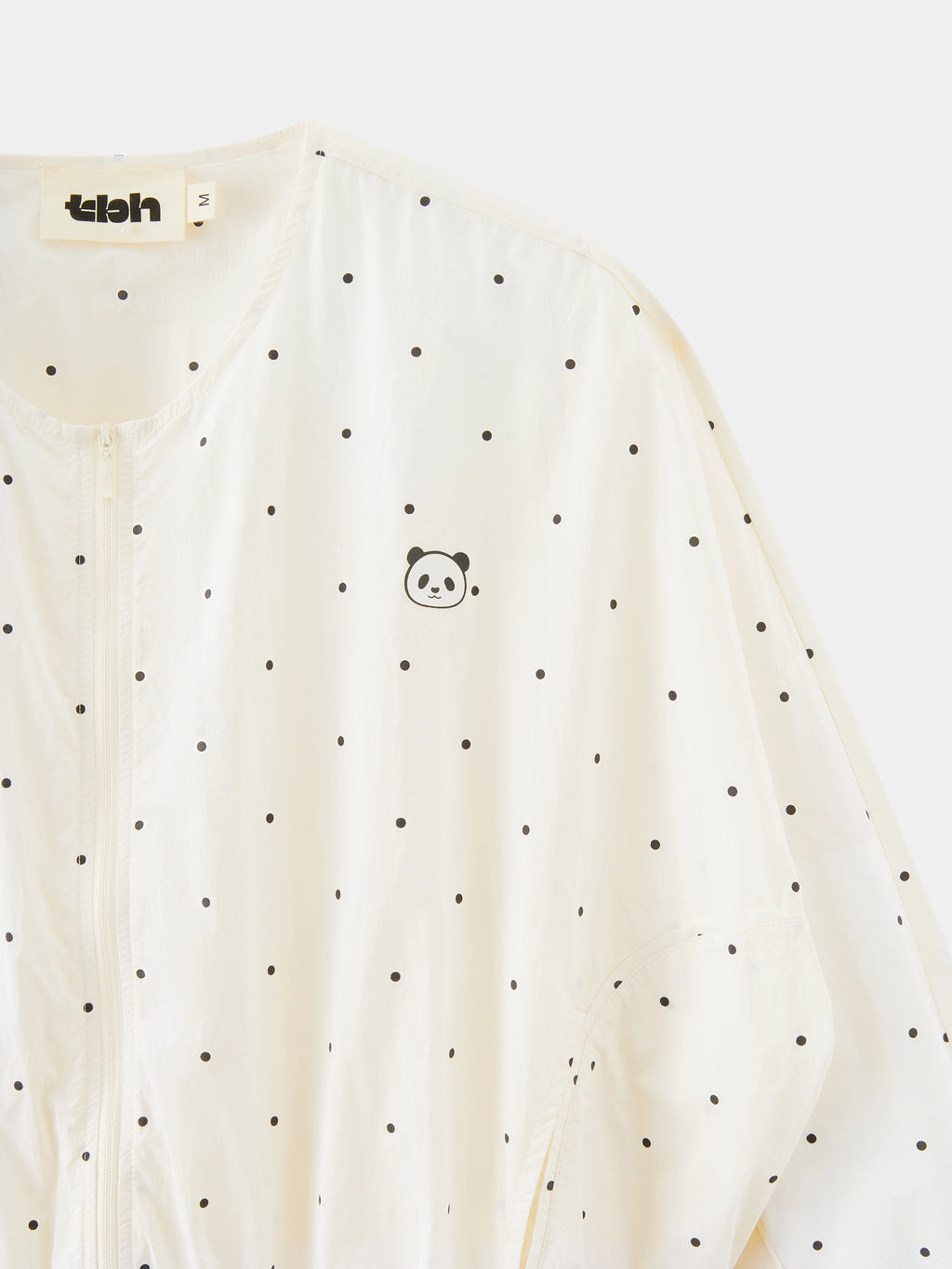 "Panda PomPom" Sun-pretective Round Neck Outdoor Jacket White Polka Dot