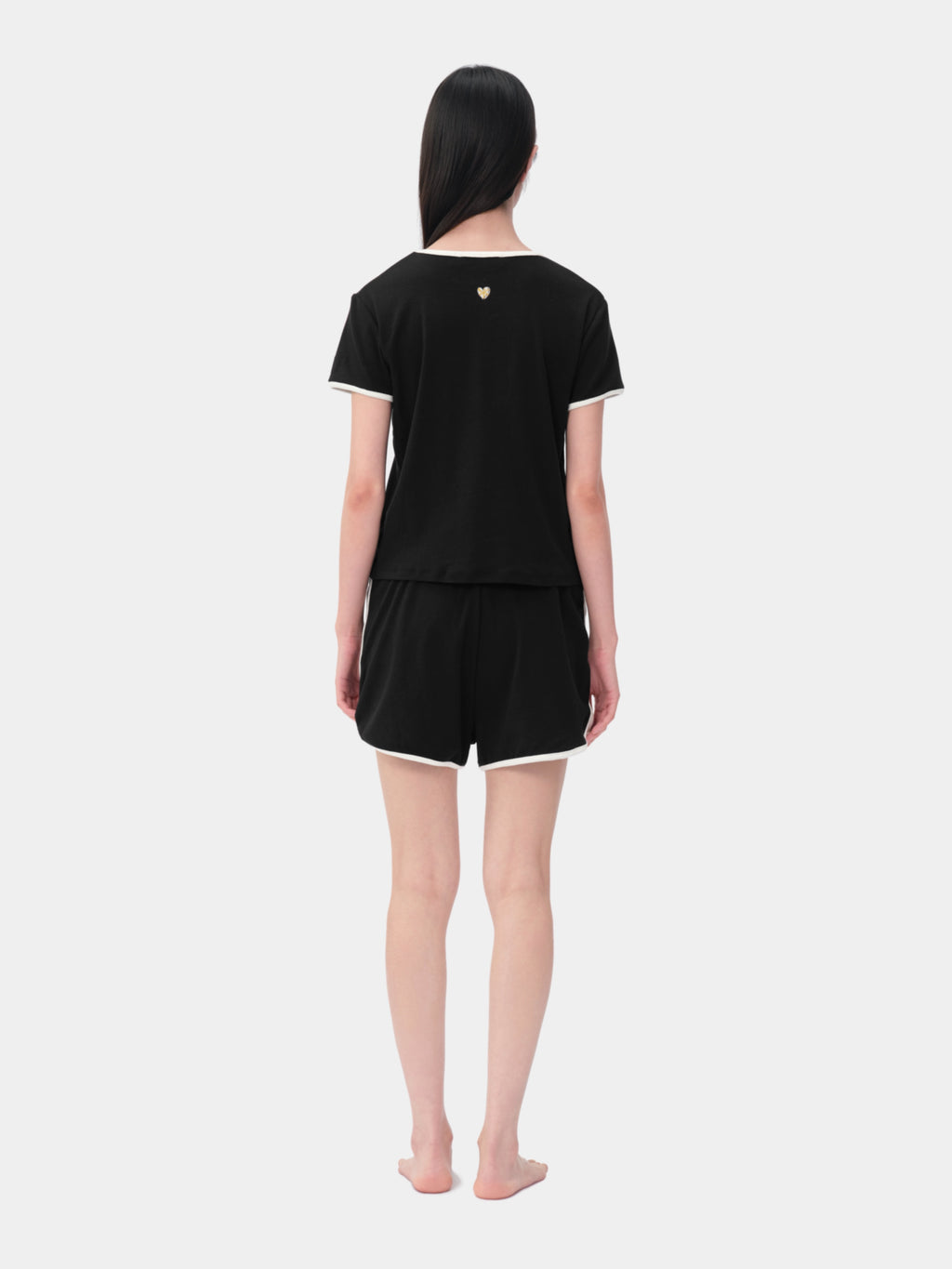 "Hello Kitty" Stretch Cotton Jersey Short Sleeve Loungewear Set – Classic Black