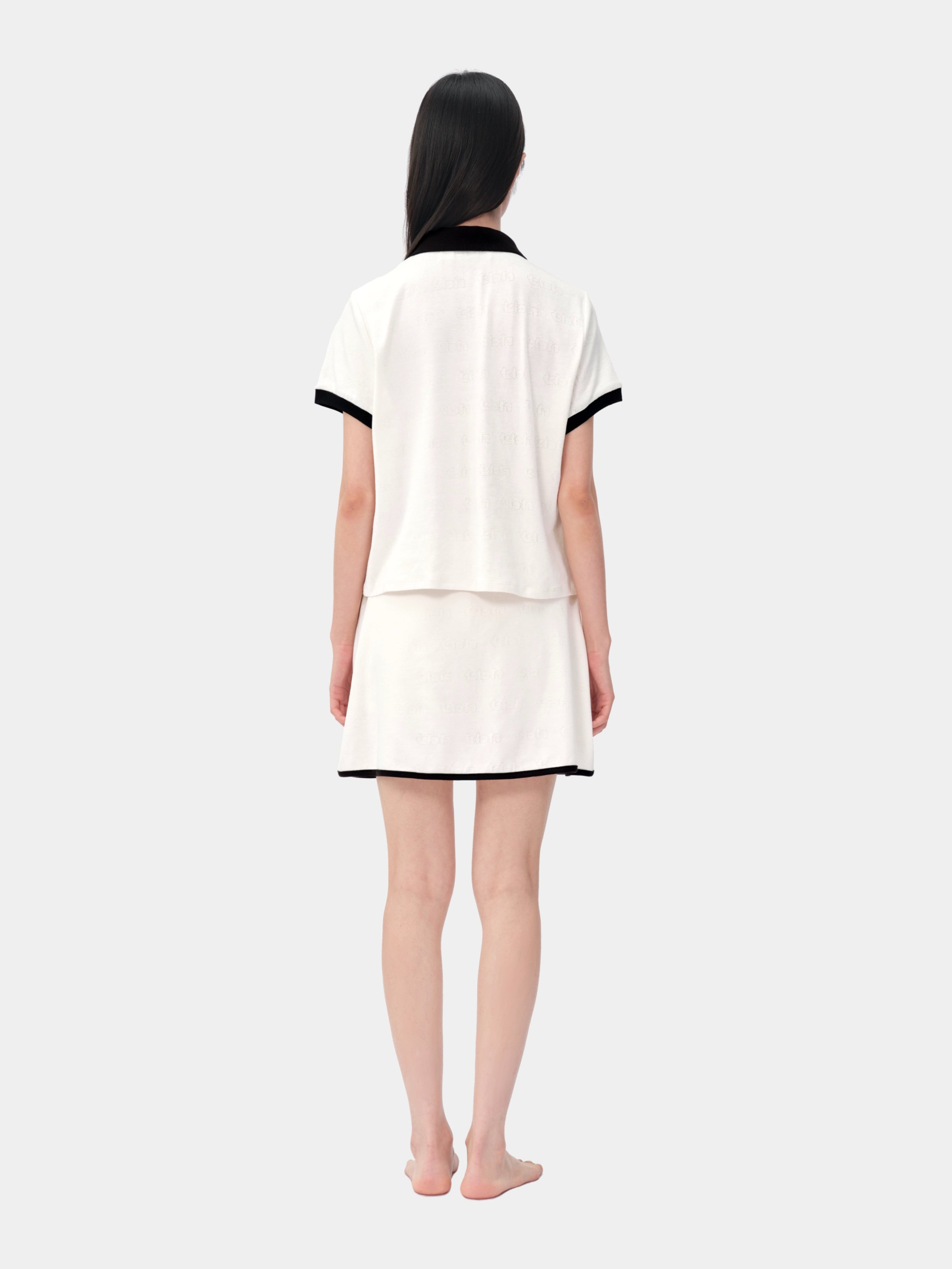 "Hello Kitty" Stretch Cotton Jersey Polo Skort Set – Pearl White
