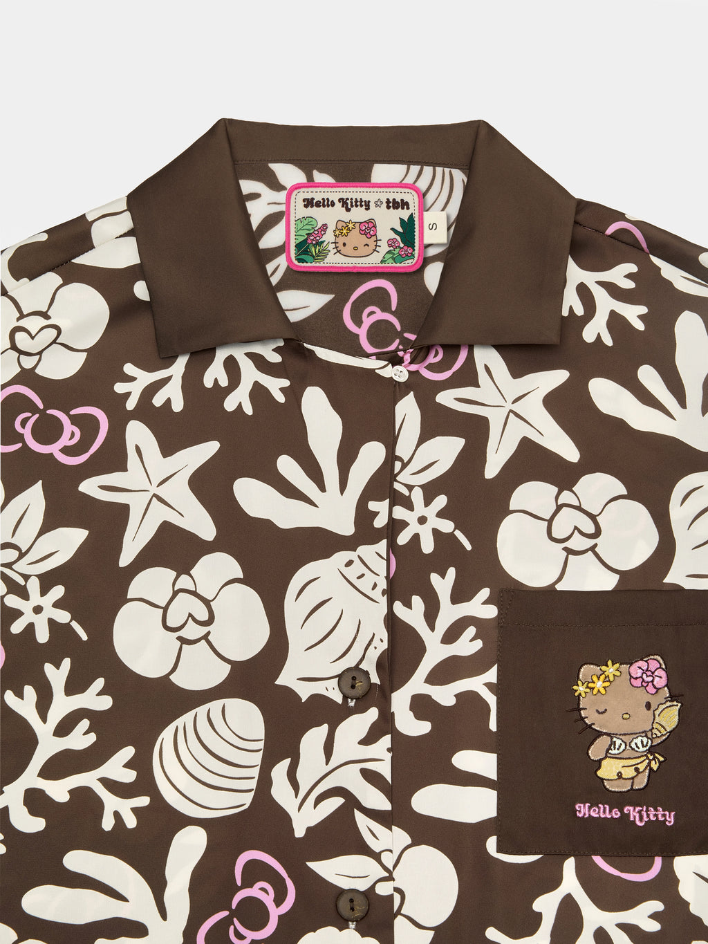 "Hello Kitty" Satin Loungewear Set Short Sleeve & Shorts – Coconut Brown