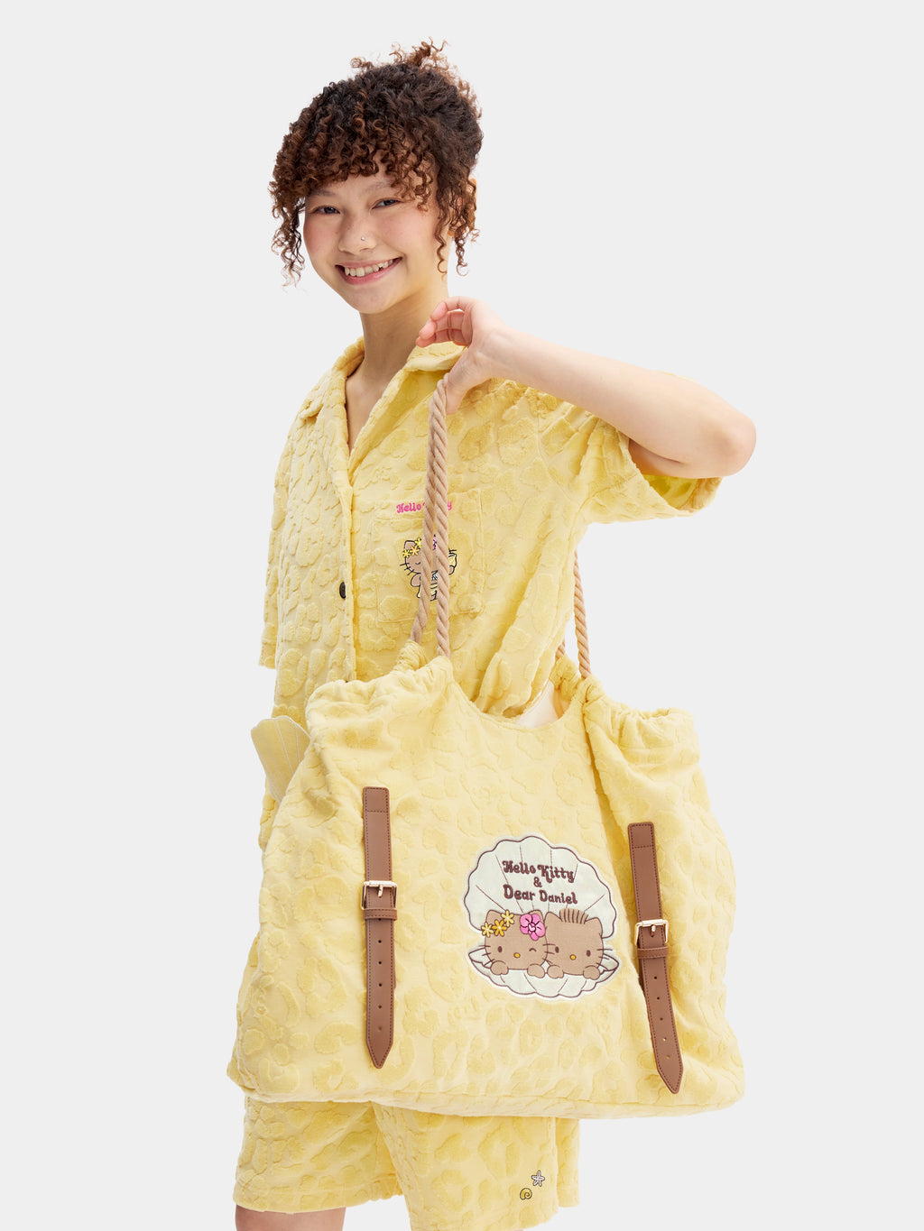 "Hello Kitty" Terry Beach Bag Set (With Shell-Shaped Sunglasses Clip) – Sunbeam Leopard