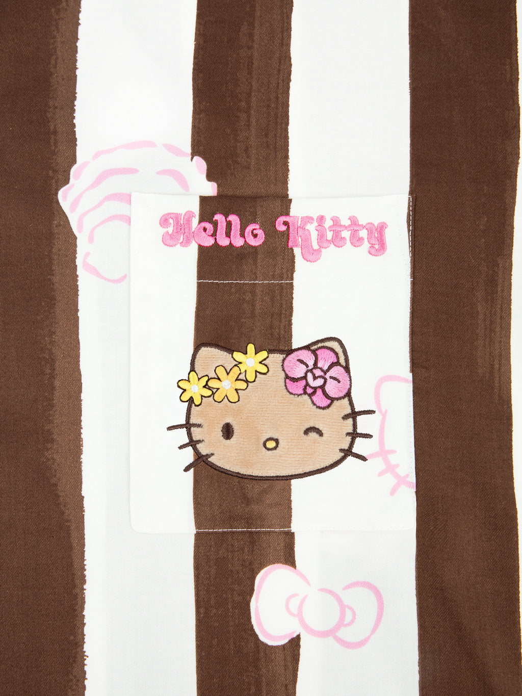 "Hello Kitty" Tencel Cotton Blend Loungewear Set Short Sleeve & Shorts – Coconut Brown