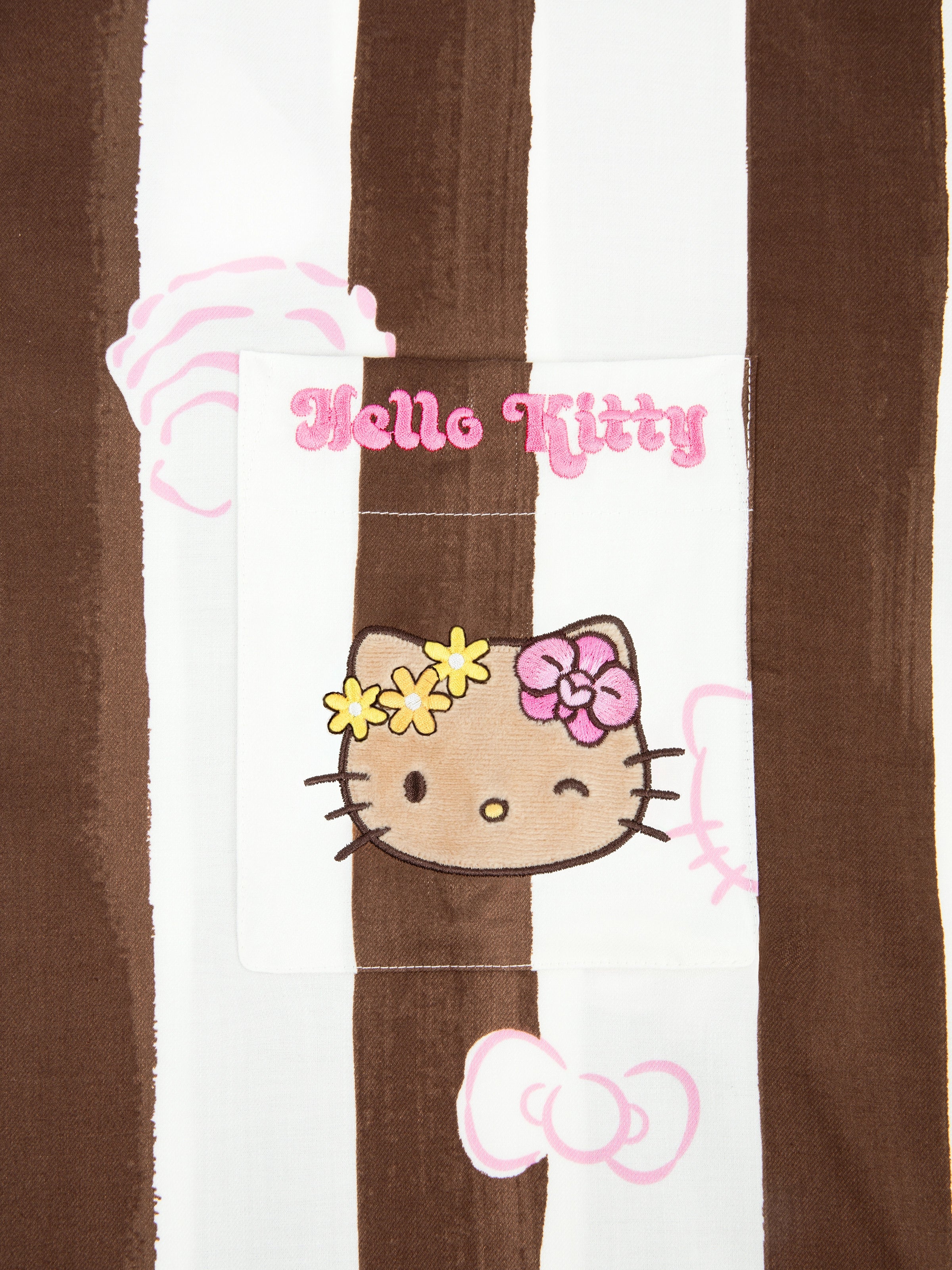"Hello Kitty" Tencel Cotton Blend Loungewear Set Short Sleeve & Shorts – Coconut Brown