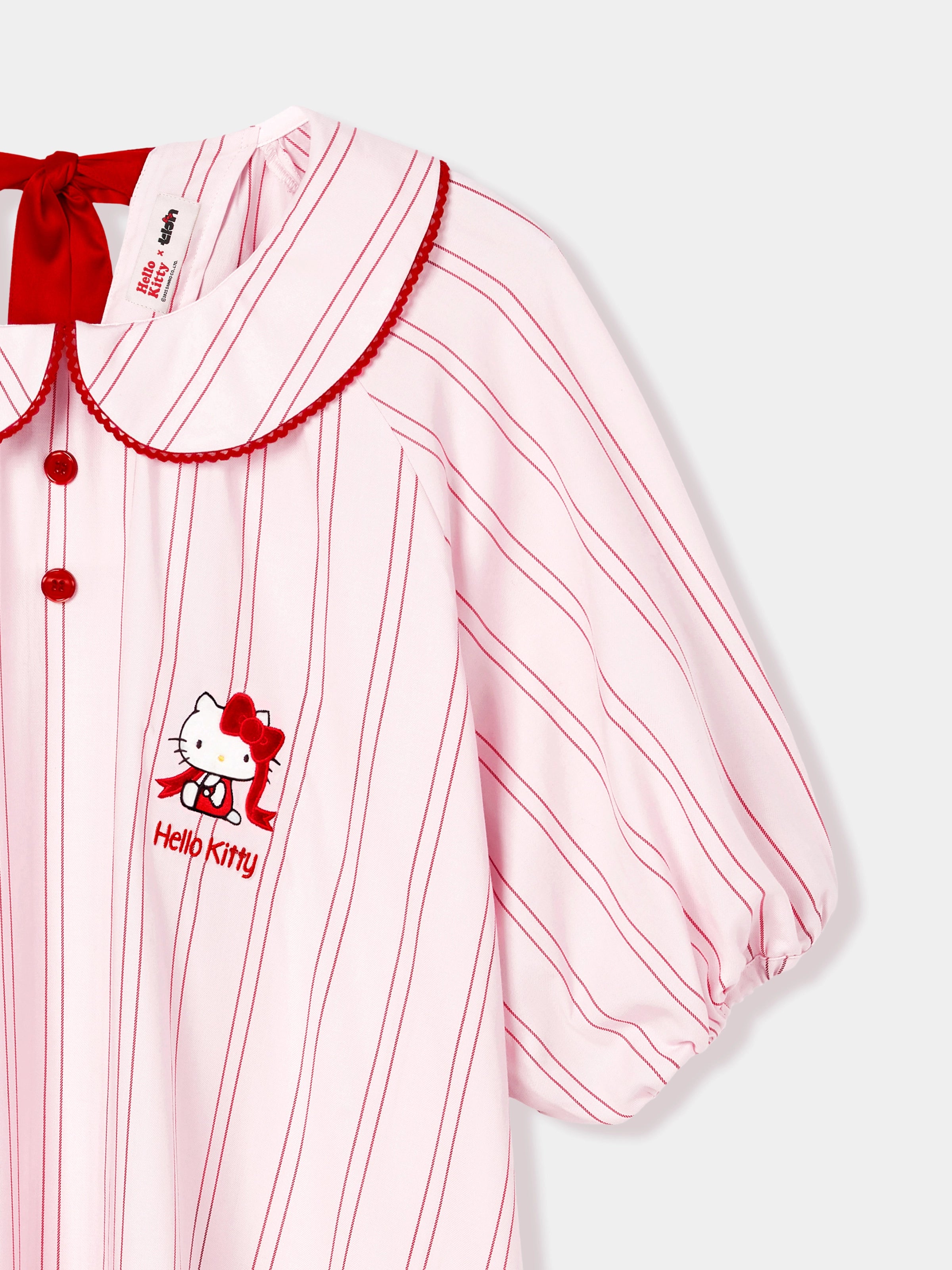 "Hello Kitty" Tencel Cotton Blend Short Nightgown Pink Stripes