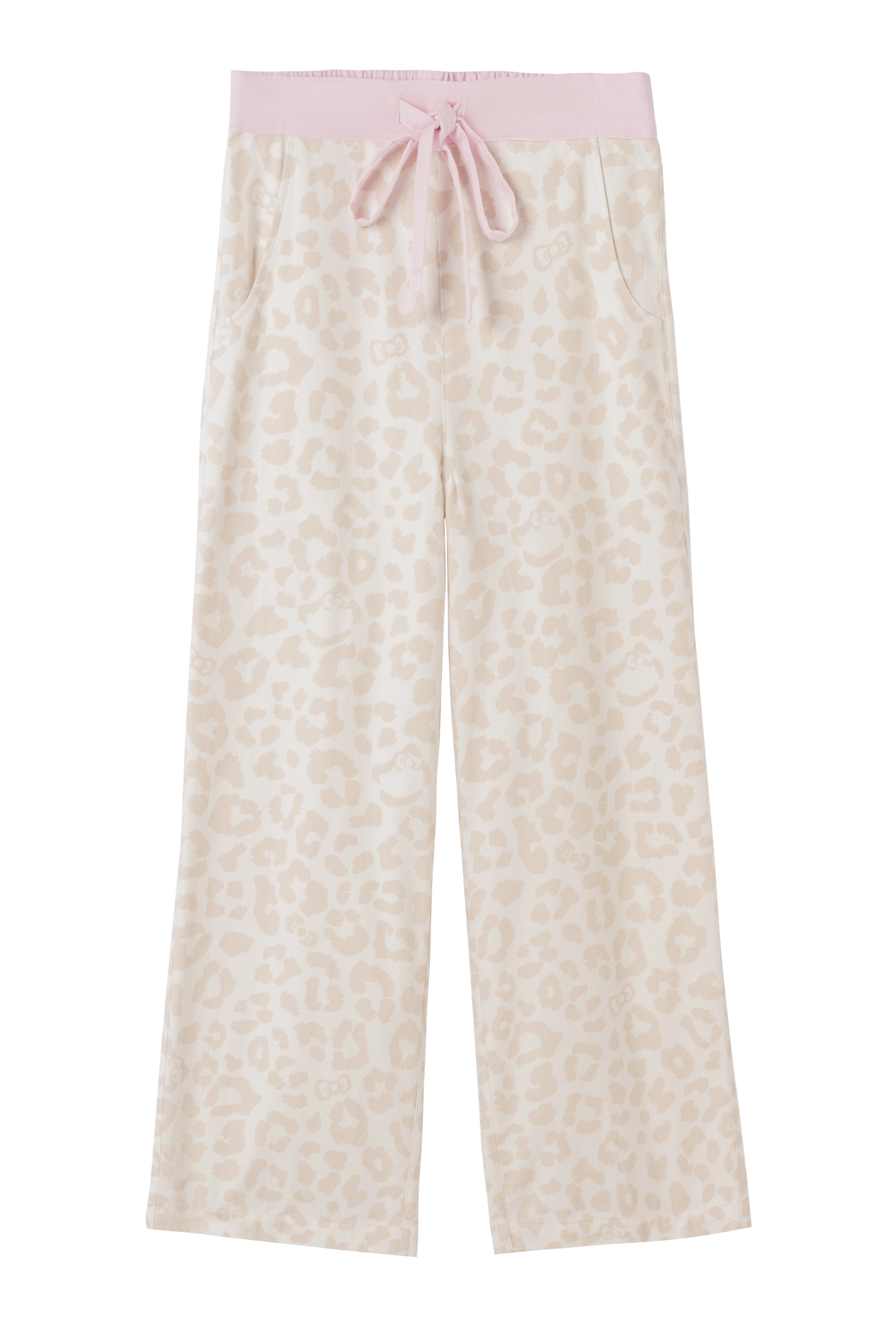 "Hello Kitty" Cotton Flannel Loungewear Set Cream  Leopard