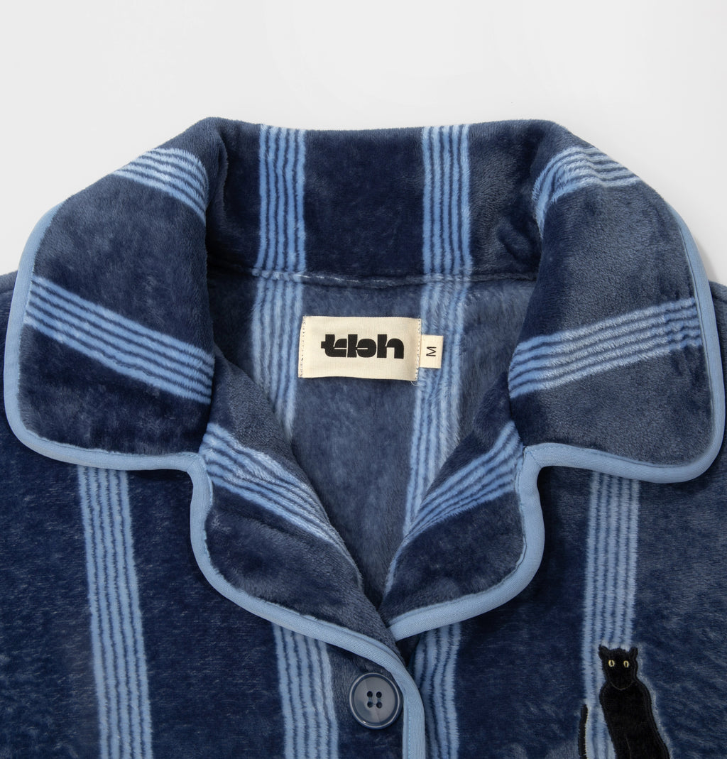 “Urban Jungle” Flannel Loungewear Set Dark Blue Stripes