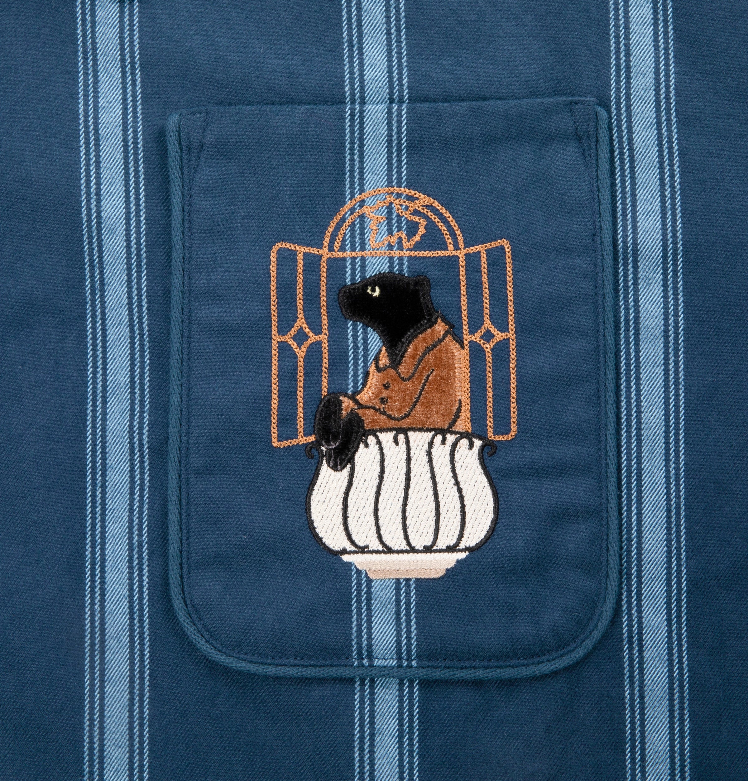 “Urban Jungle” Thickened Cotton Flannel Loungewear Set Dark Blue Stripes