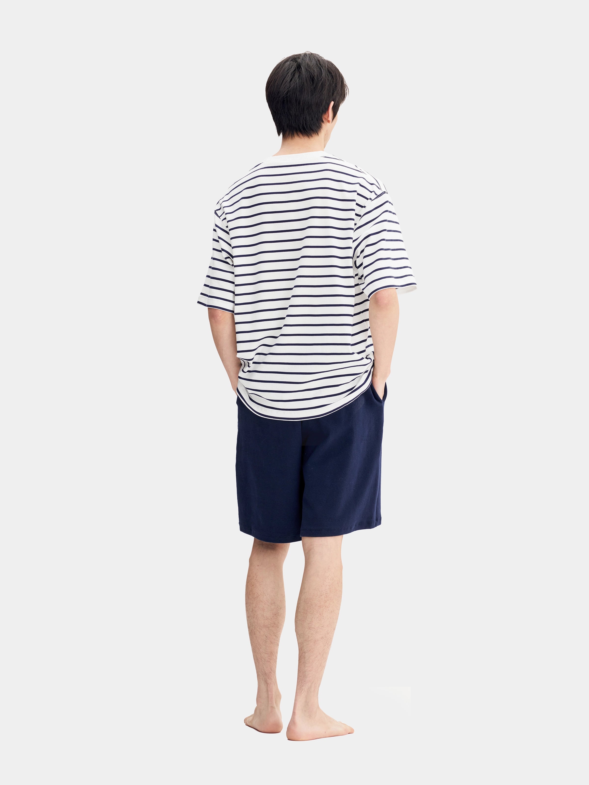 "Dear Daniel" Stretch Cotton Jersey Breton Stripe Loungewear Set Short Sleeve