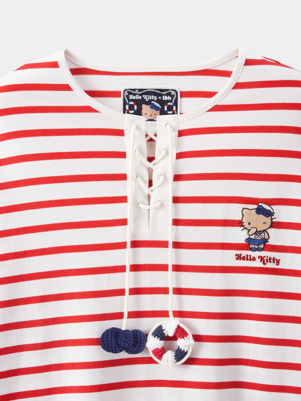 "Hello Kitty" Jersey Breton Stripe Loungewear Set Long Sleeve – Red & White
