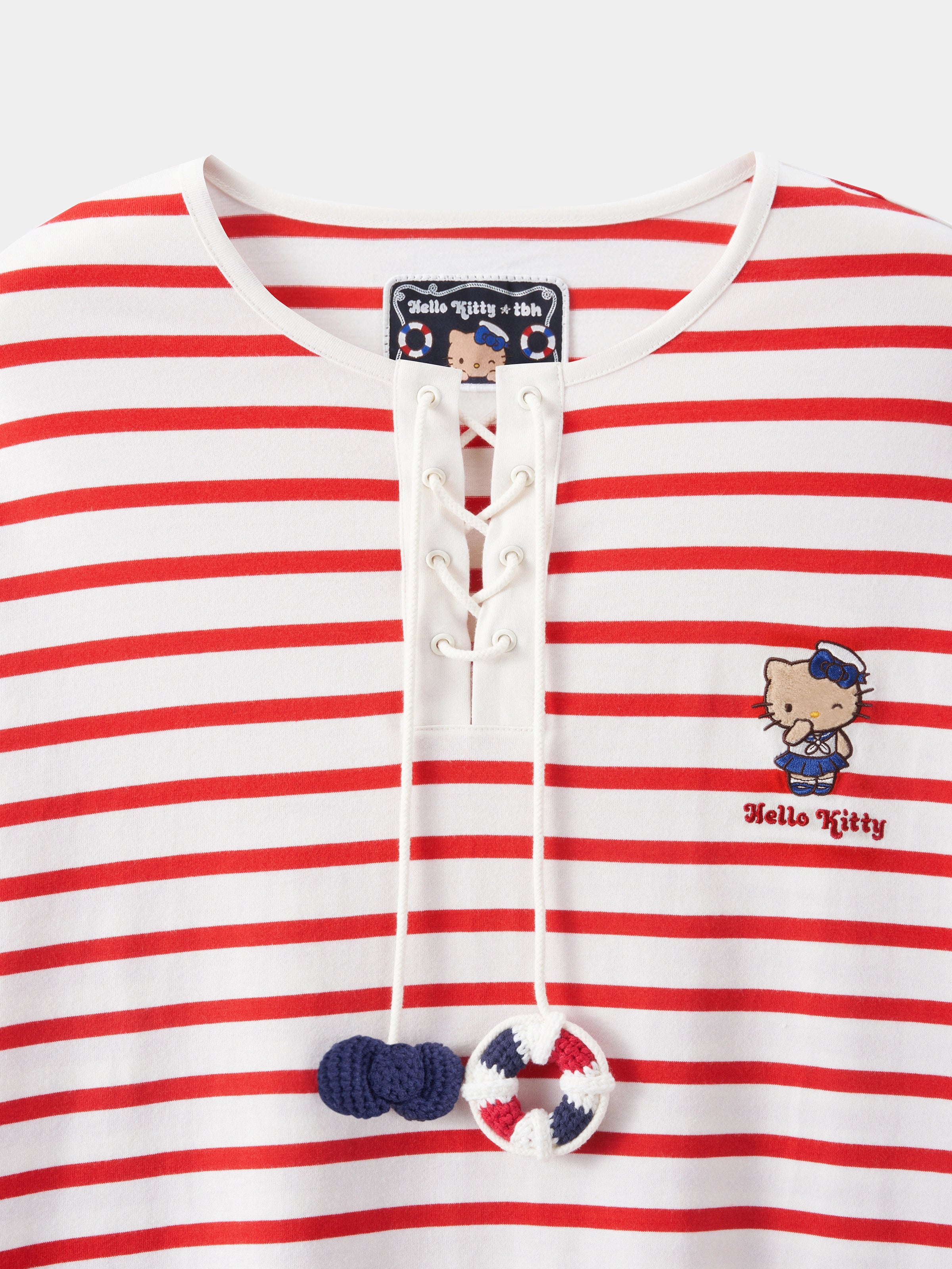 "Hello Kitty" Jersey Breton Stripe Loungewear Set Long Sleeve – Red & White