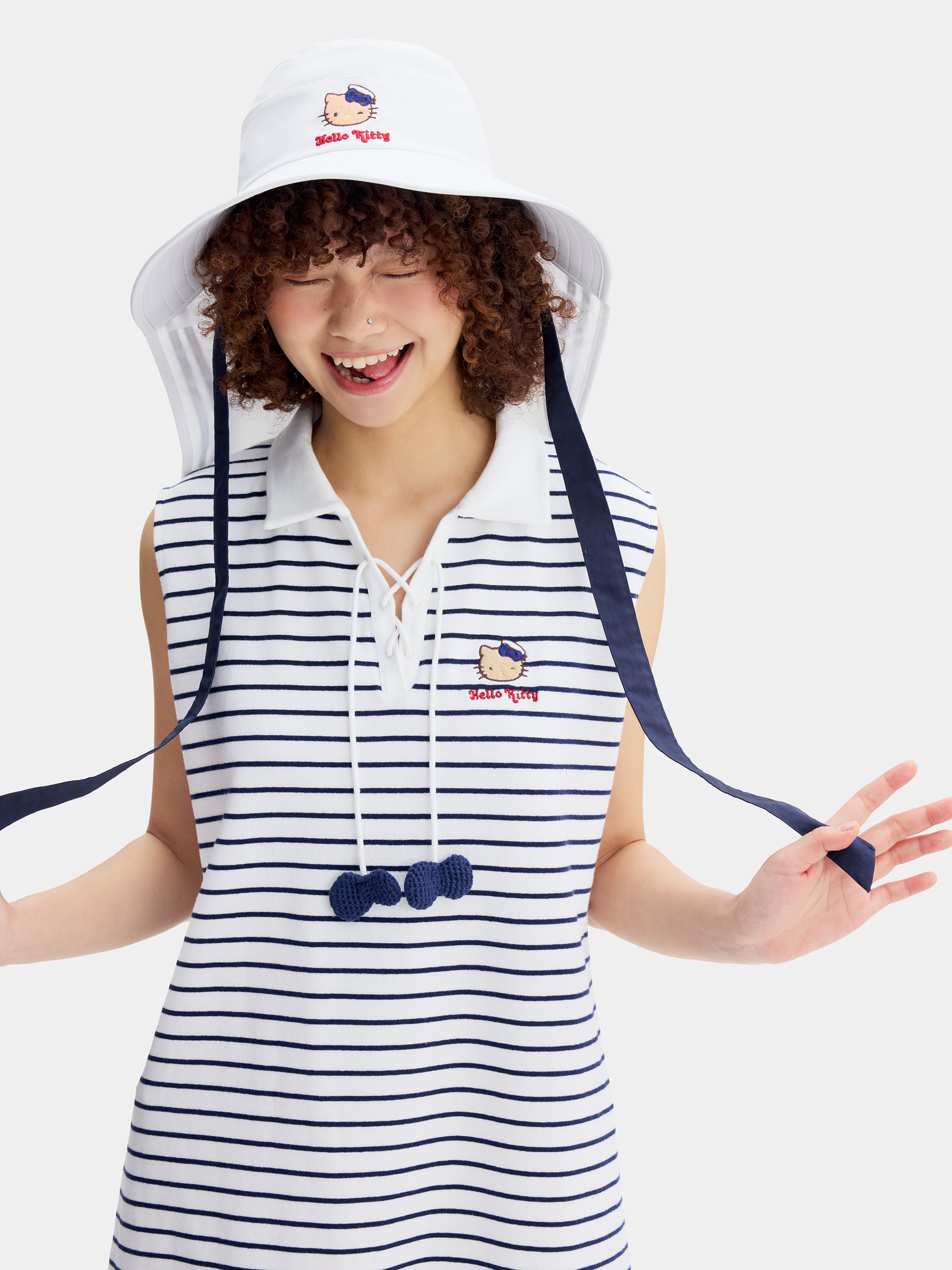 "Hello Kitty" Nautical Sun Hat – Seashell White