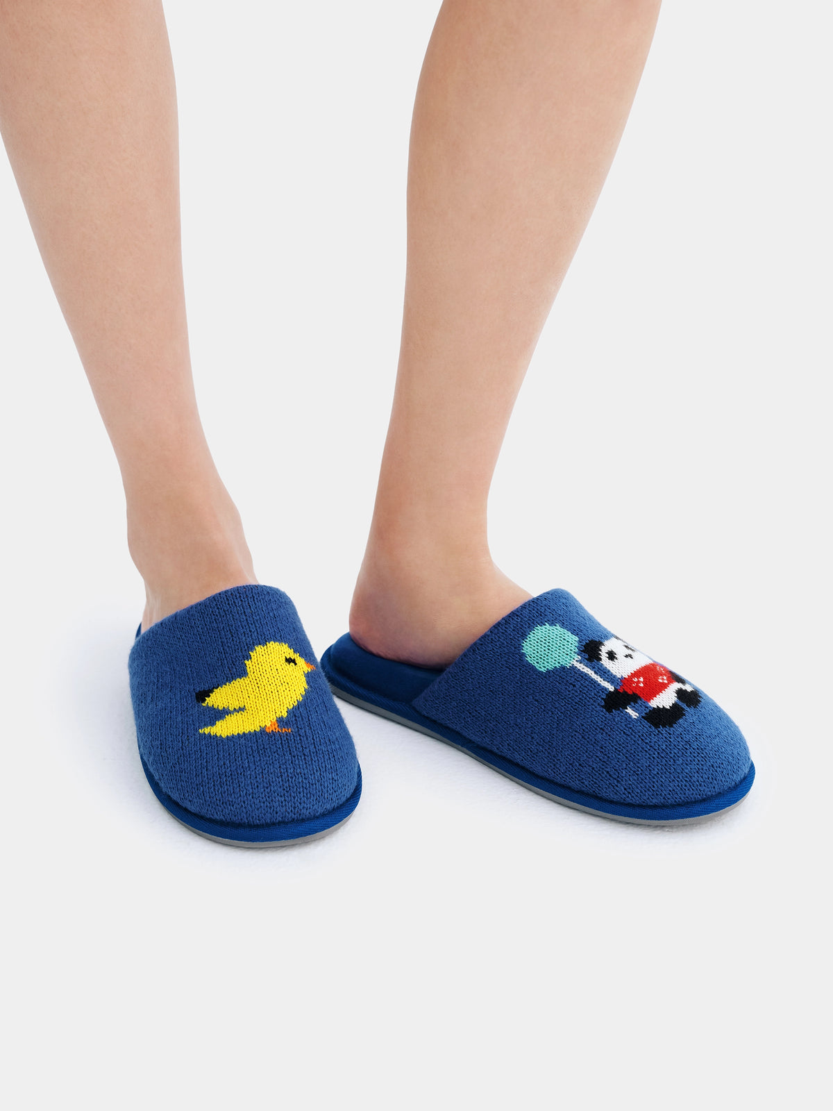 "panda pompom" Fluffy Slippers – Blue
