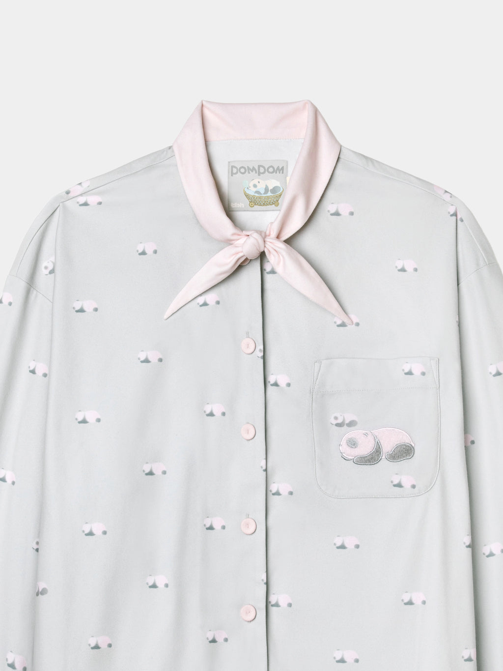 "Panda PomPom" Polar Fleece Neckerchief Loungewear Set – Gray