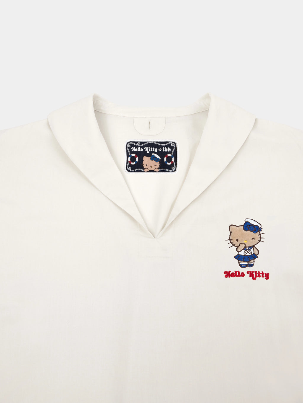 "Hello Kitty" Cotton Sailor Collar Long Sleeve Nightgown
