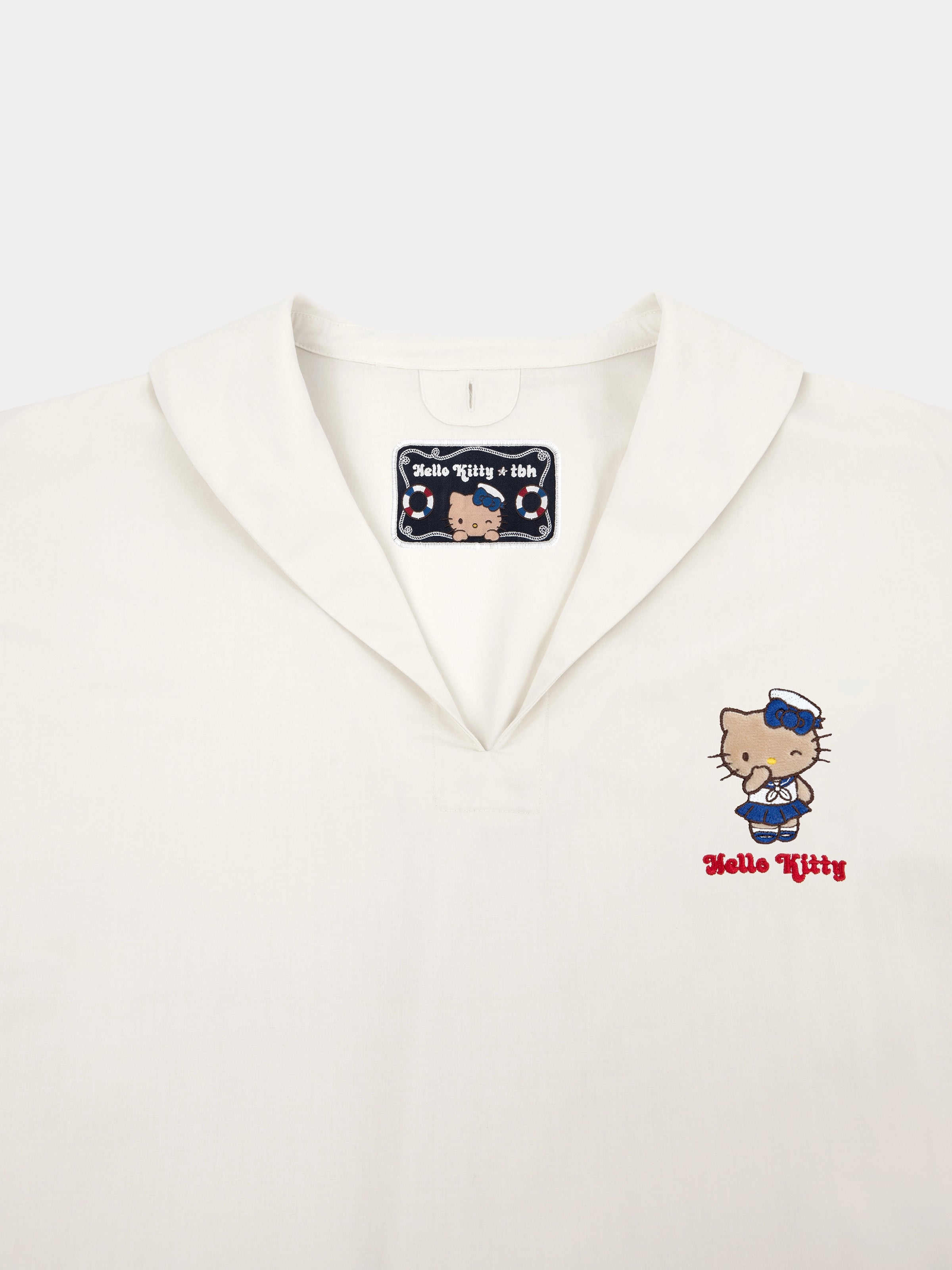 "Hello Kitty" Cotton Sailor Collar Long Sleeve Nightgown