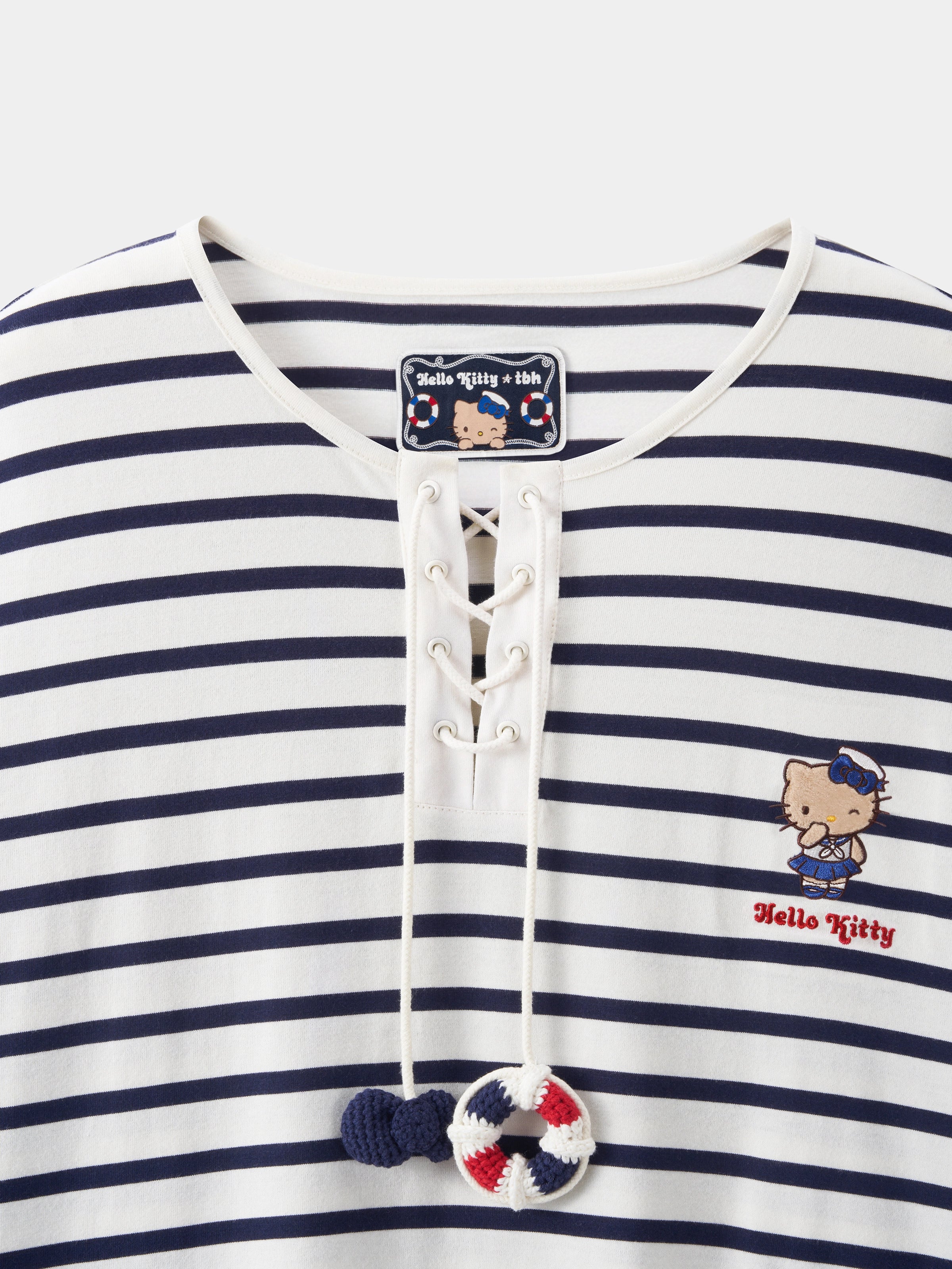 "Hello Kitty" Jersey Breton Stripe Loungewear Set Long Sleeve – Blue & White