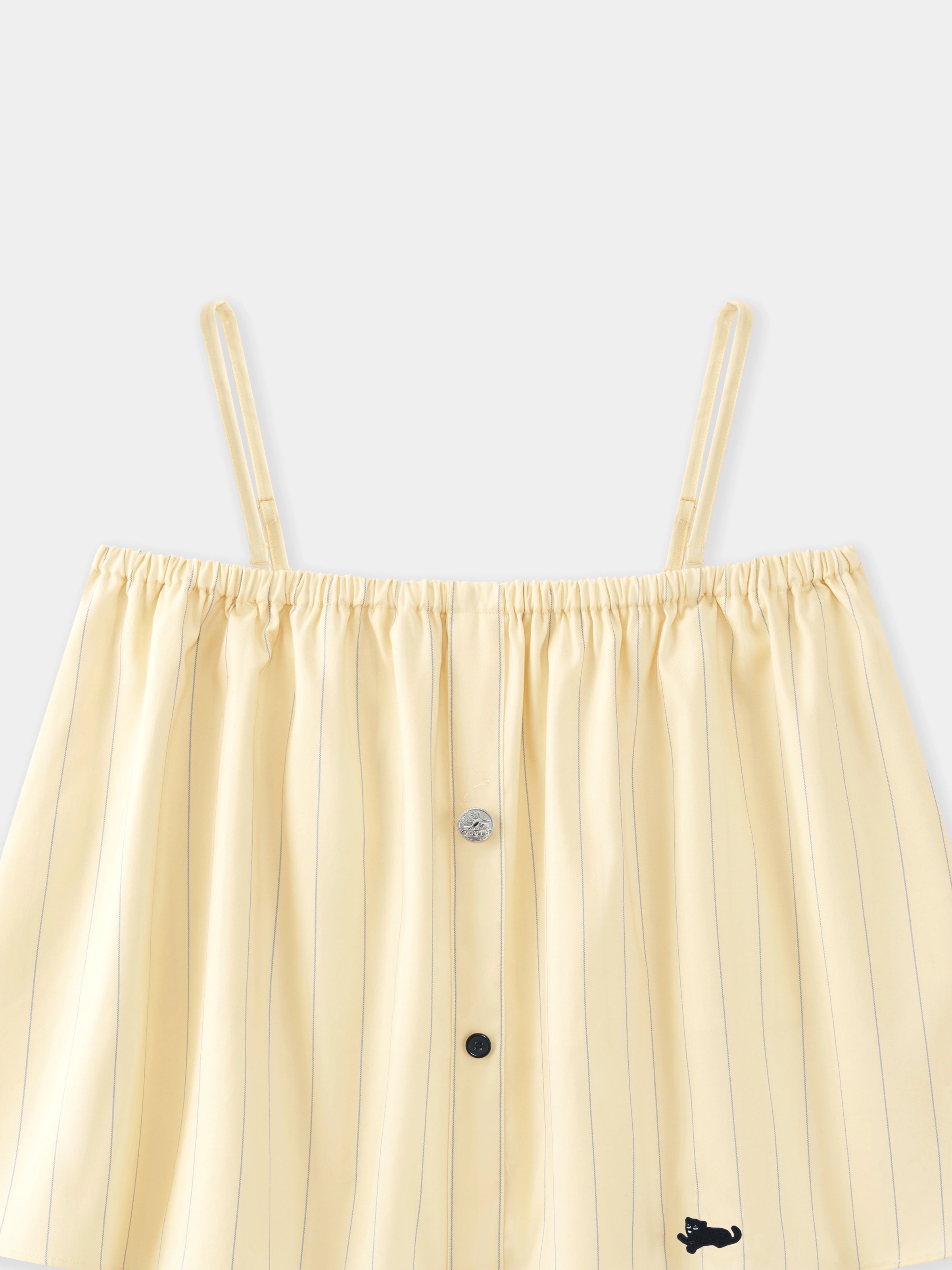 “Urban Jungle” Tencel Cotton Blend Spaghetti Strap Top and Shorts Pajama Set Dandelion Yellow