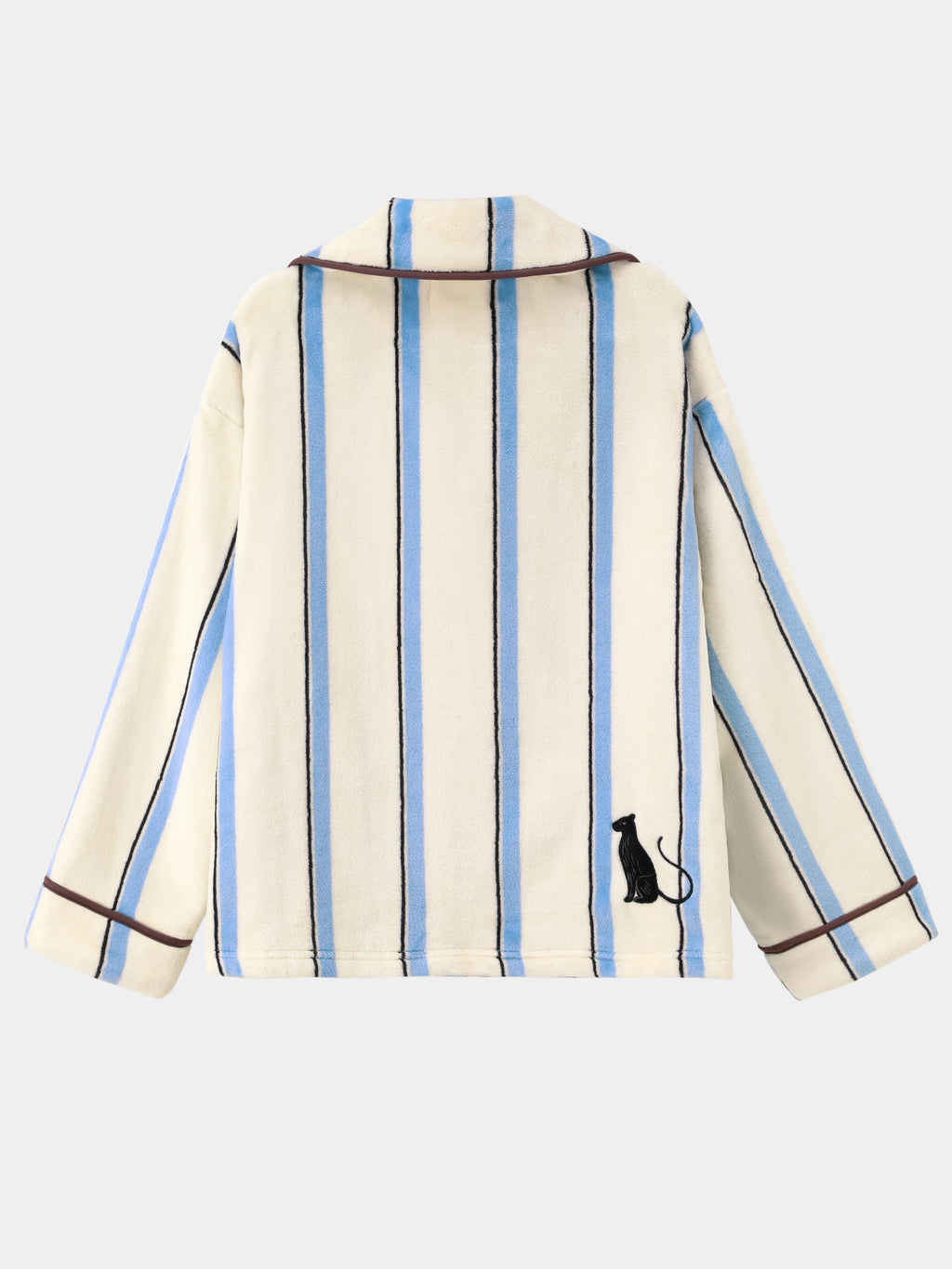 “Urban Jungle” Flannel Loungewear Set Blue and White Stripes