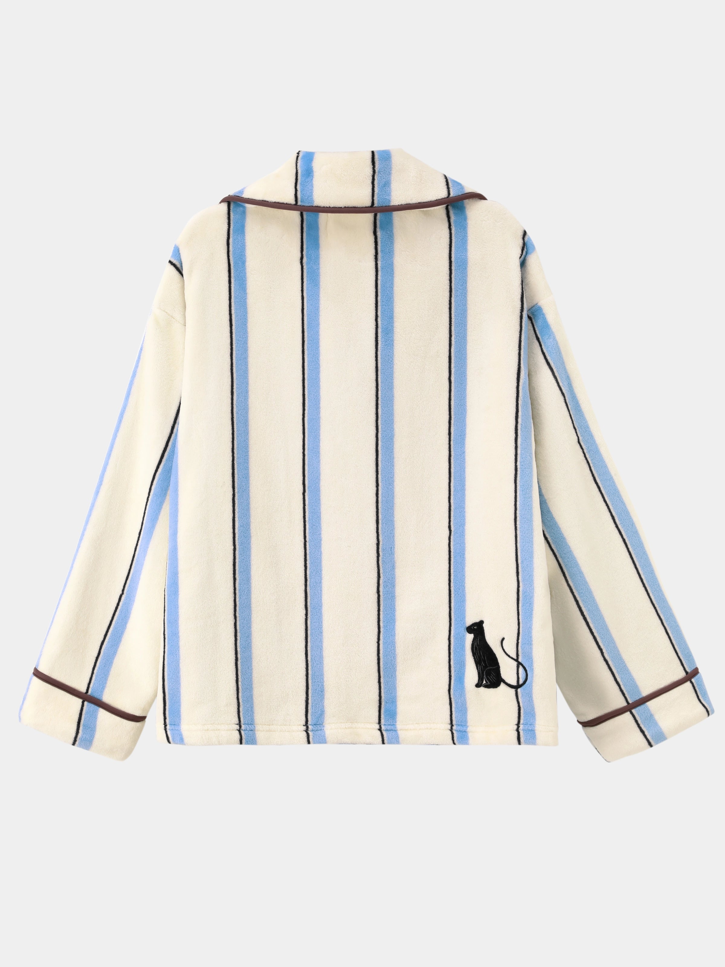 “Urban Jungle” Flannel Loungewear Set Blue and White Stripes