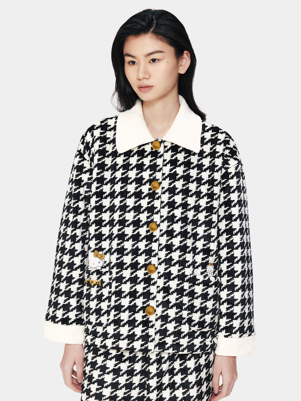 "Hello Kitty" Fleece Quilted Loungewear Set Houndstooth